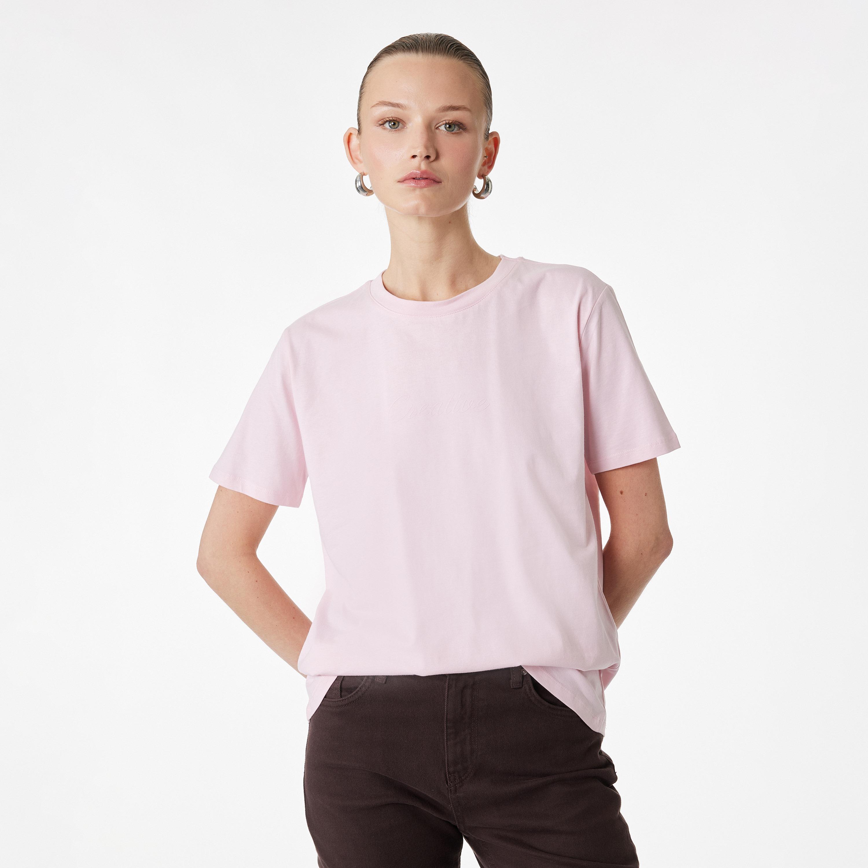 KOTON Pink Text-Print Cotton Women's T-Shirt-women-clothing-tshirts-image-1