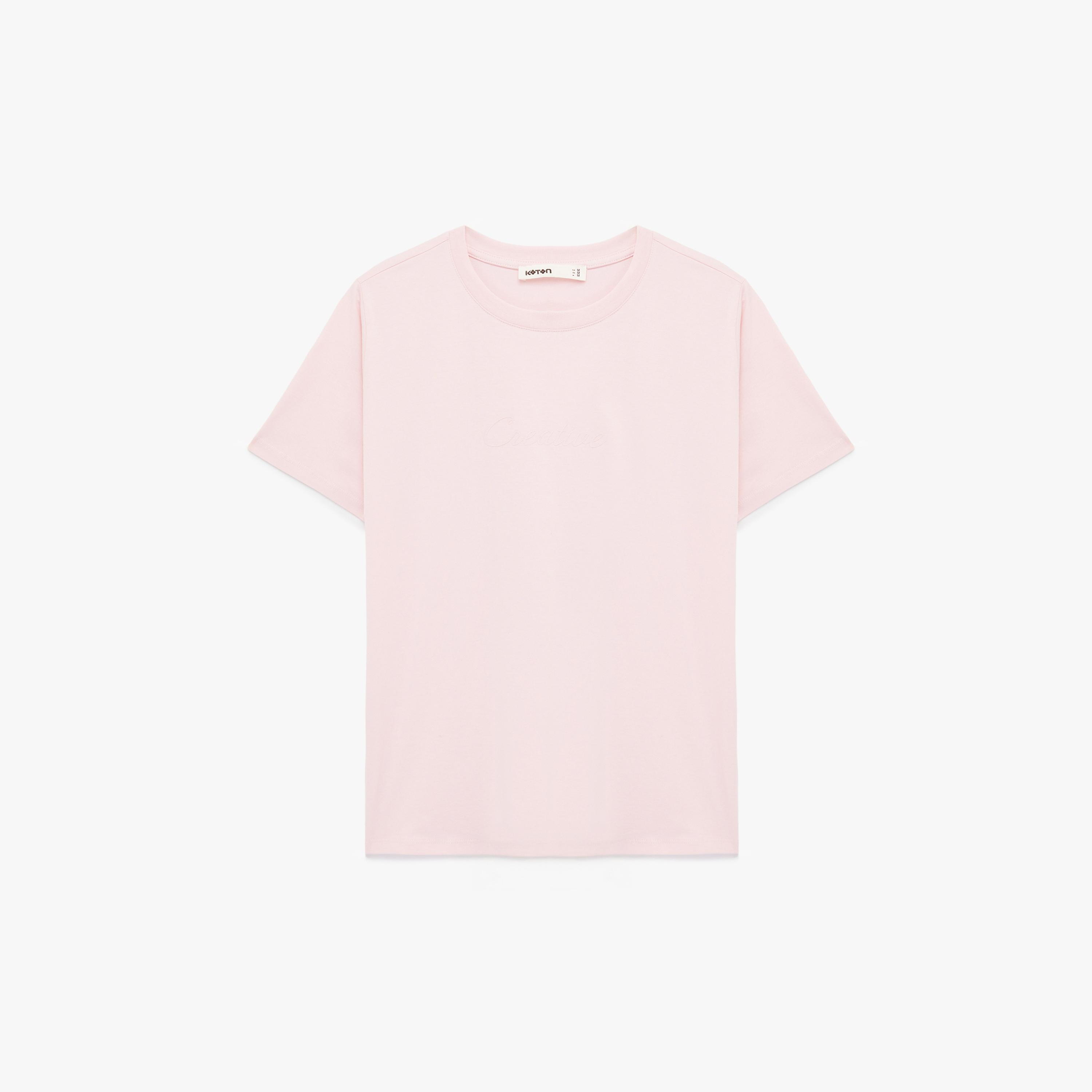 KOTON Pink Text-Print Cotton Women's T-Shirt-women-clothing-tshirts-image-3