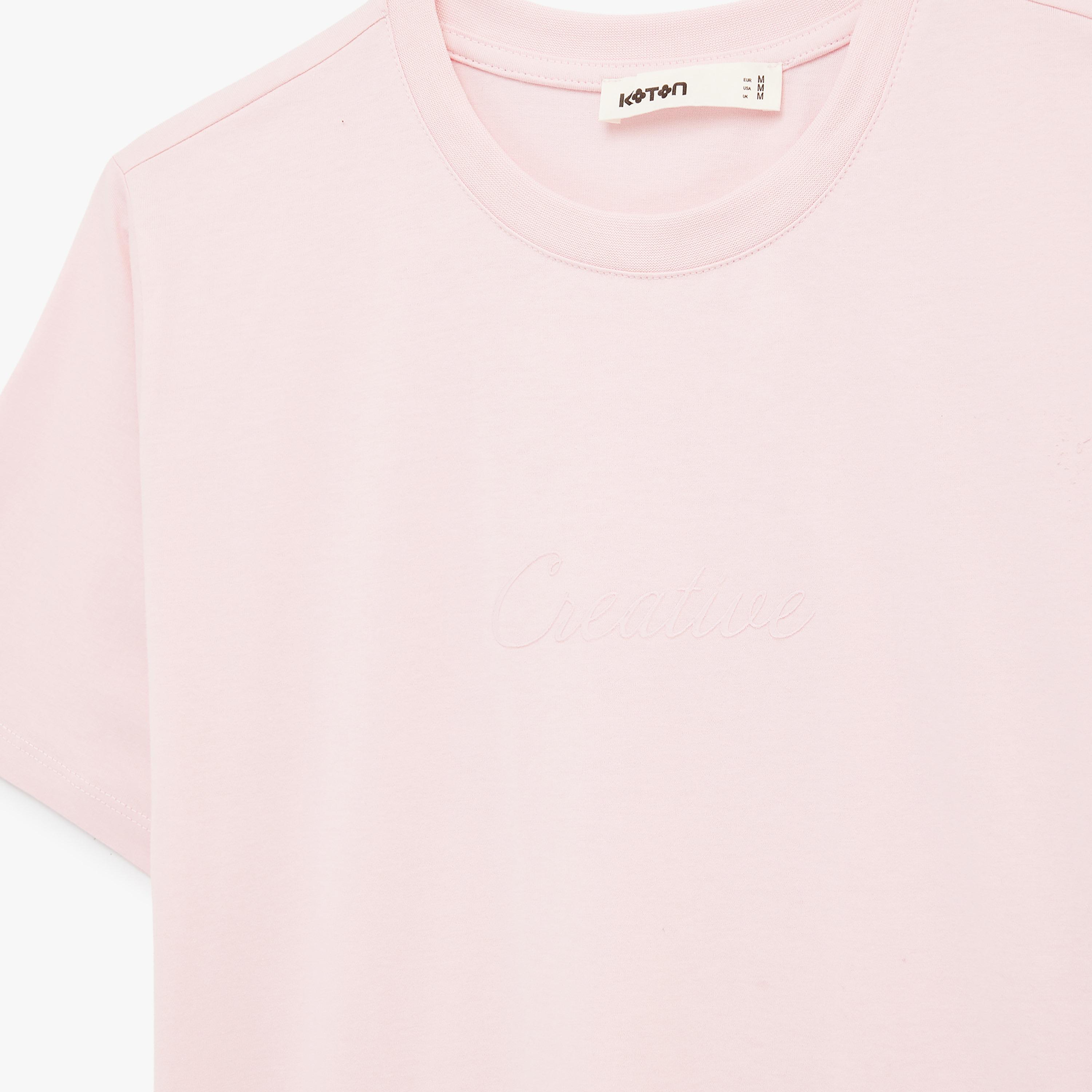 KOTON Pink Text-Print Cotton Women's T-Shirt-women-clothing-tshirts-image-5