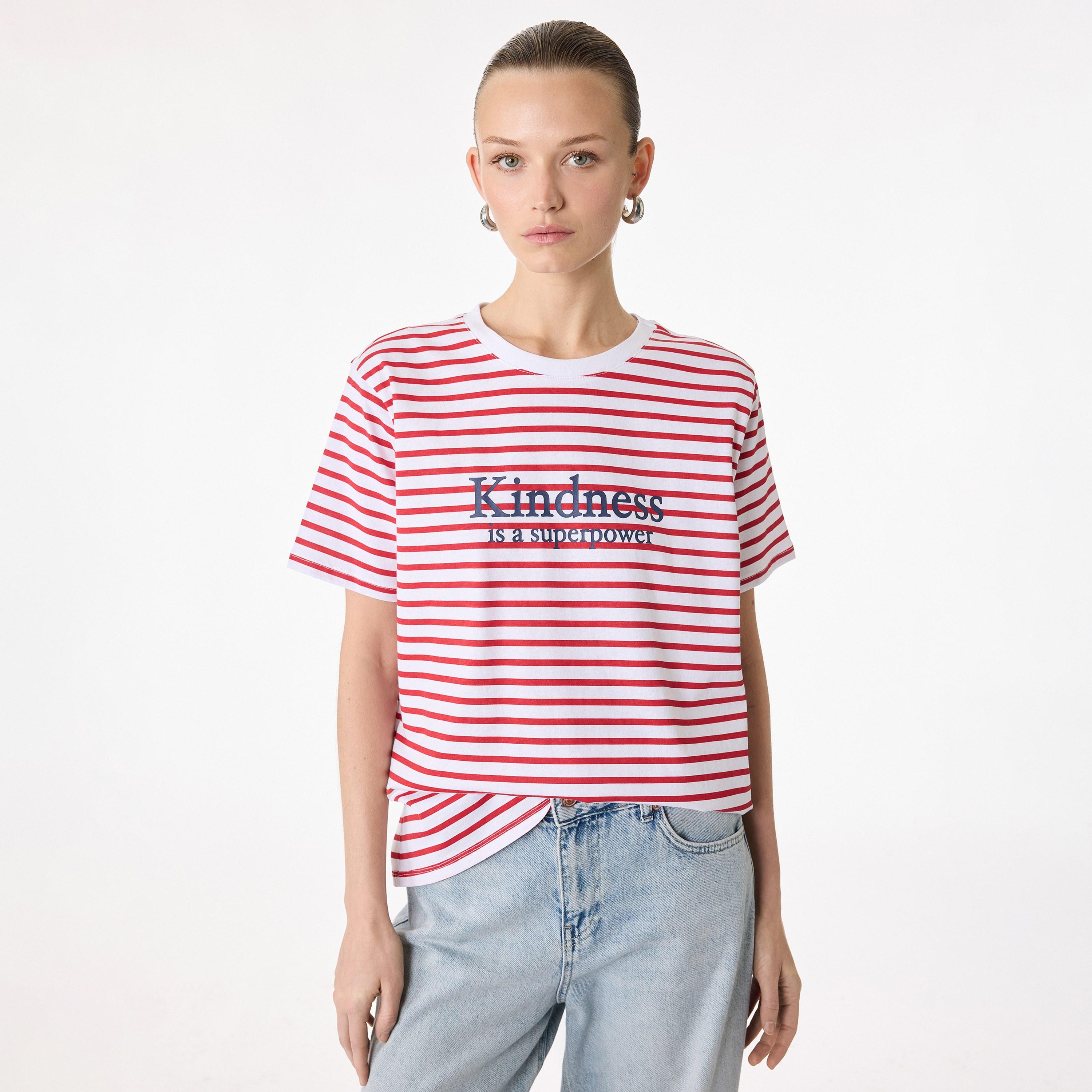 KOTON White Striped Cotton Women's T-Shirt-women-clothing-tshirts-image-1