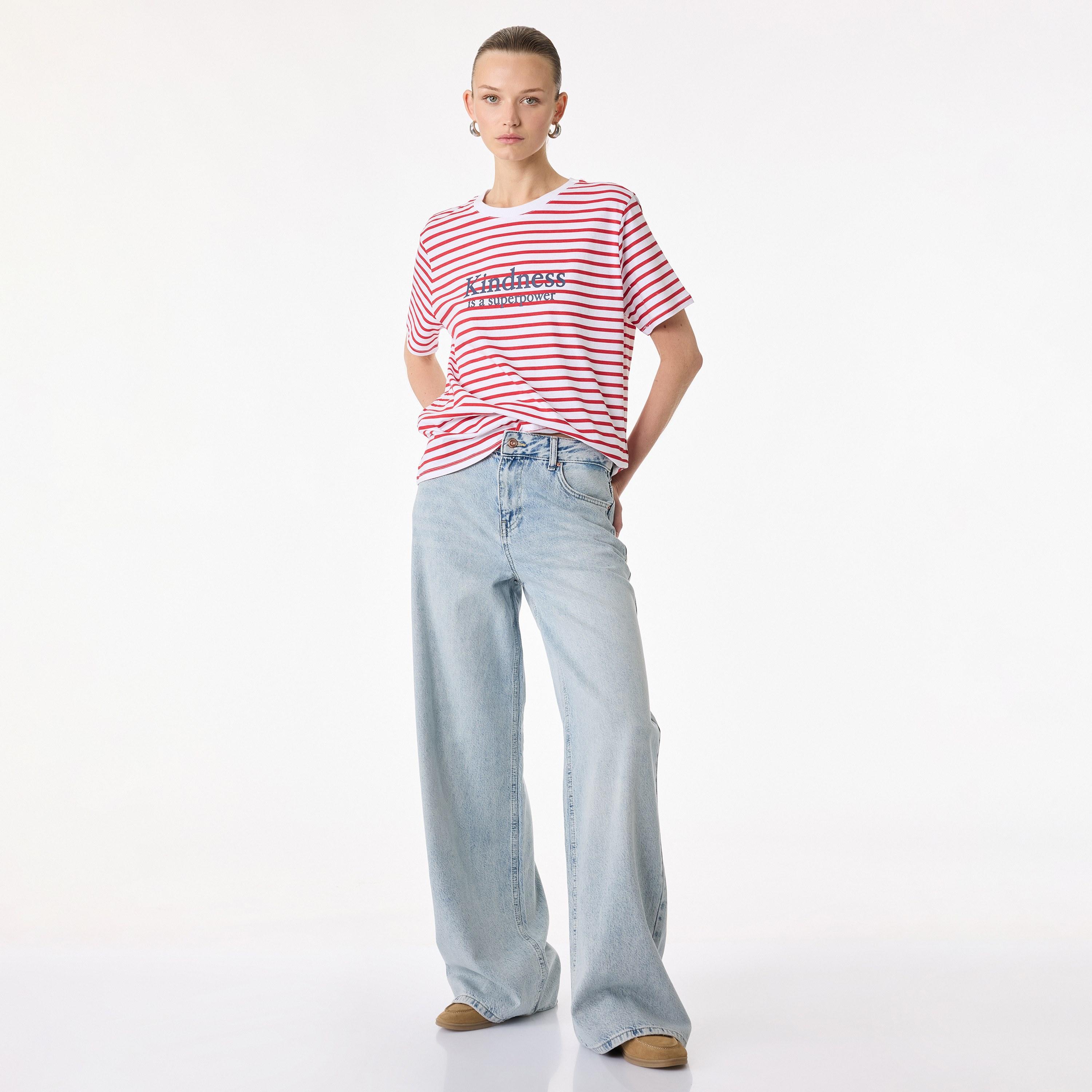KOTON White Striped Cotton Women's T-Shirt-women-clothing-tshirts-image-2