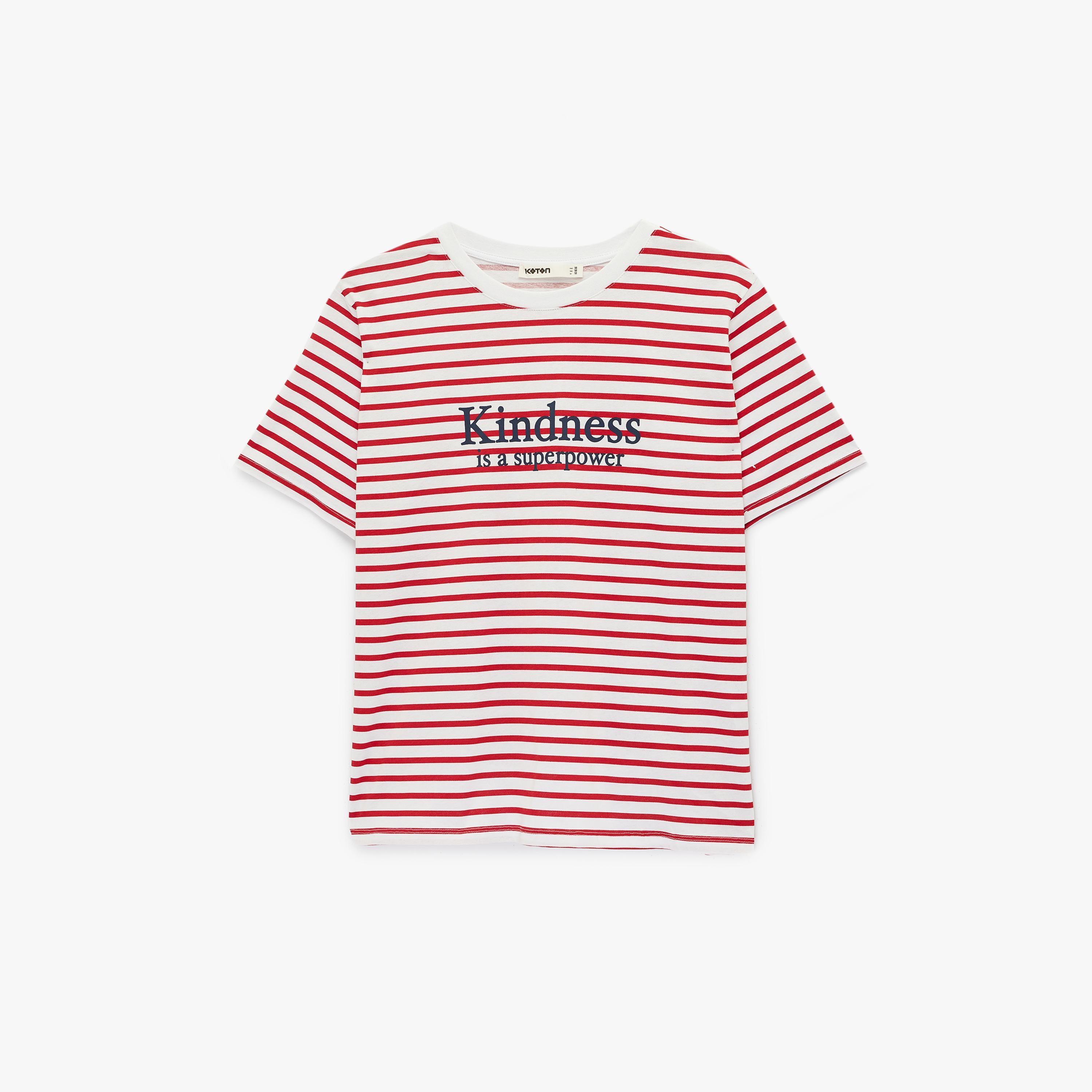 KOTON White Striped Cotton Women's T-Shirt-women-clothing-tshirts-image-3