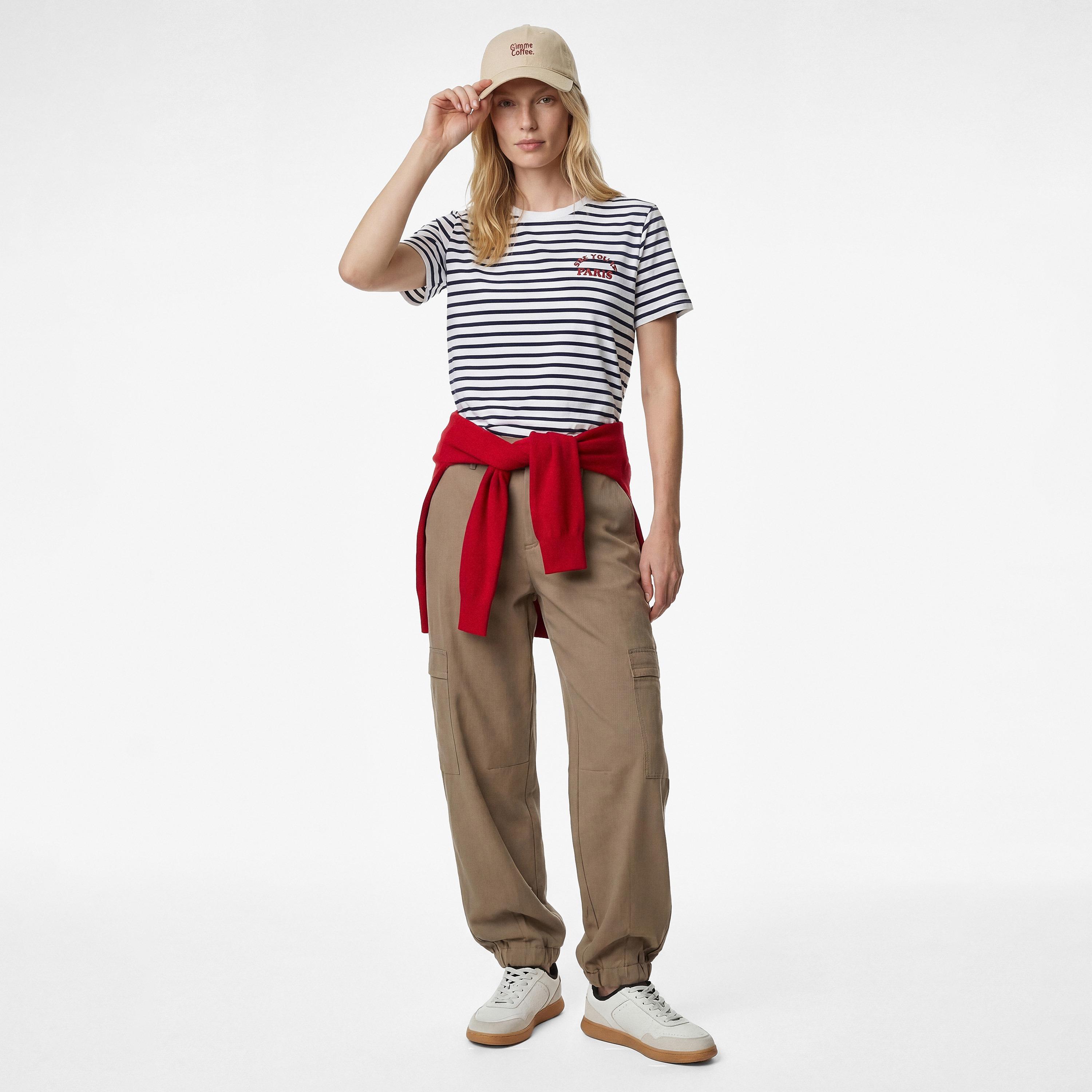 تيشيرت قطني نسائي مخطط بلون أبيض من كوتون-women-clothing-tshirts-image-2