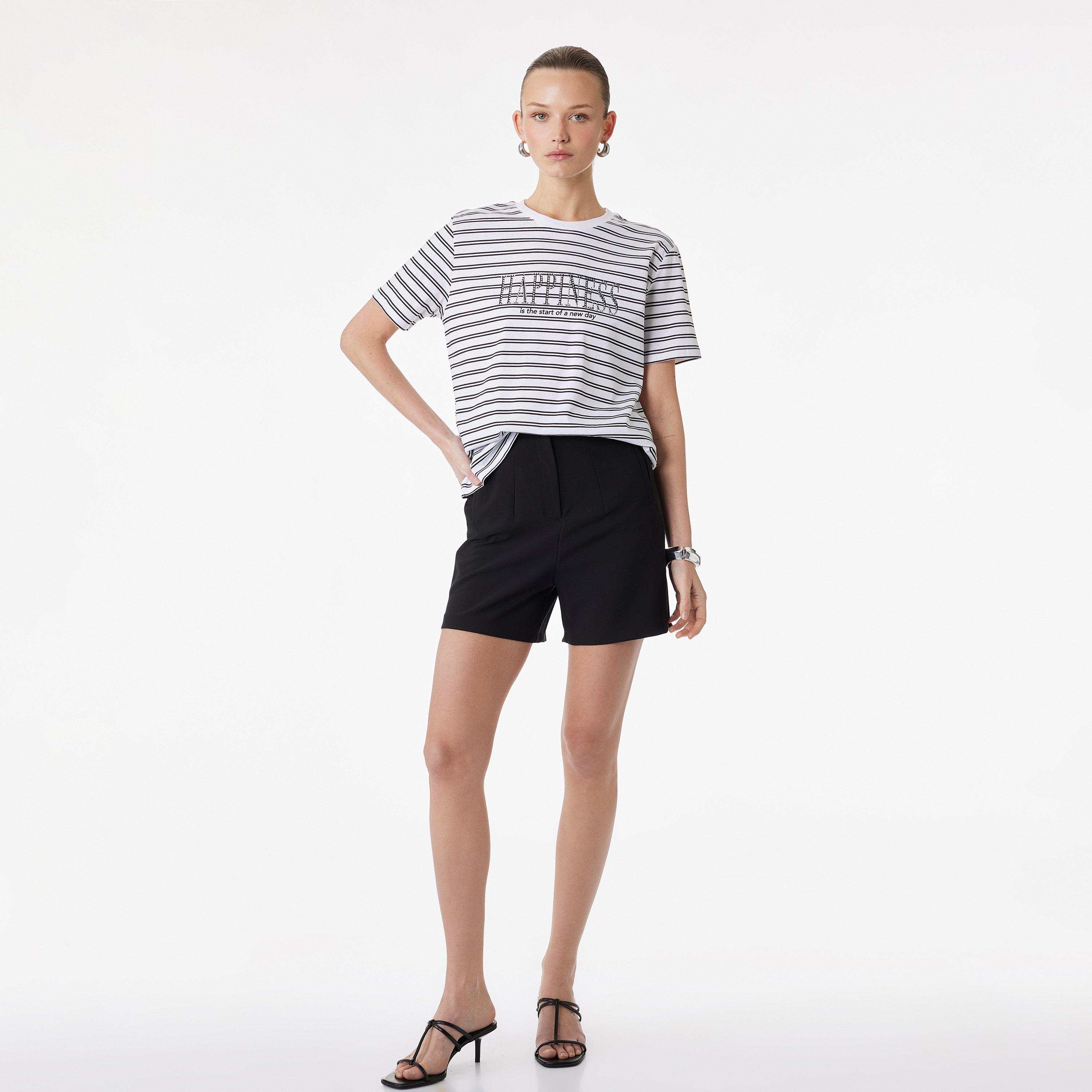 KOTON White Striped Cotton Women's T-Shirt-women-clothing-tshirts-image-2