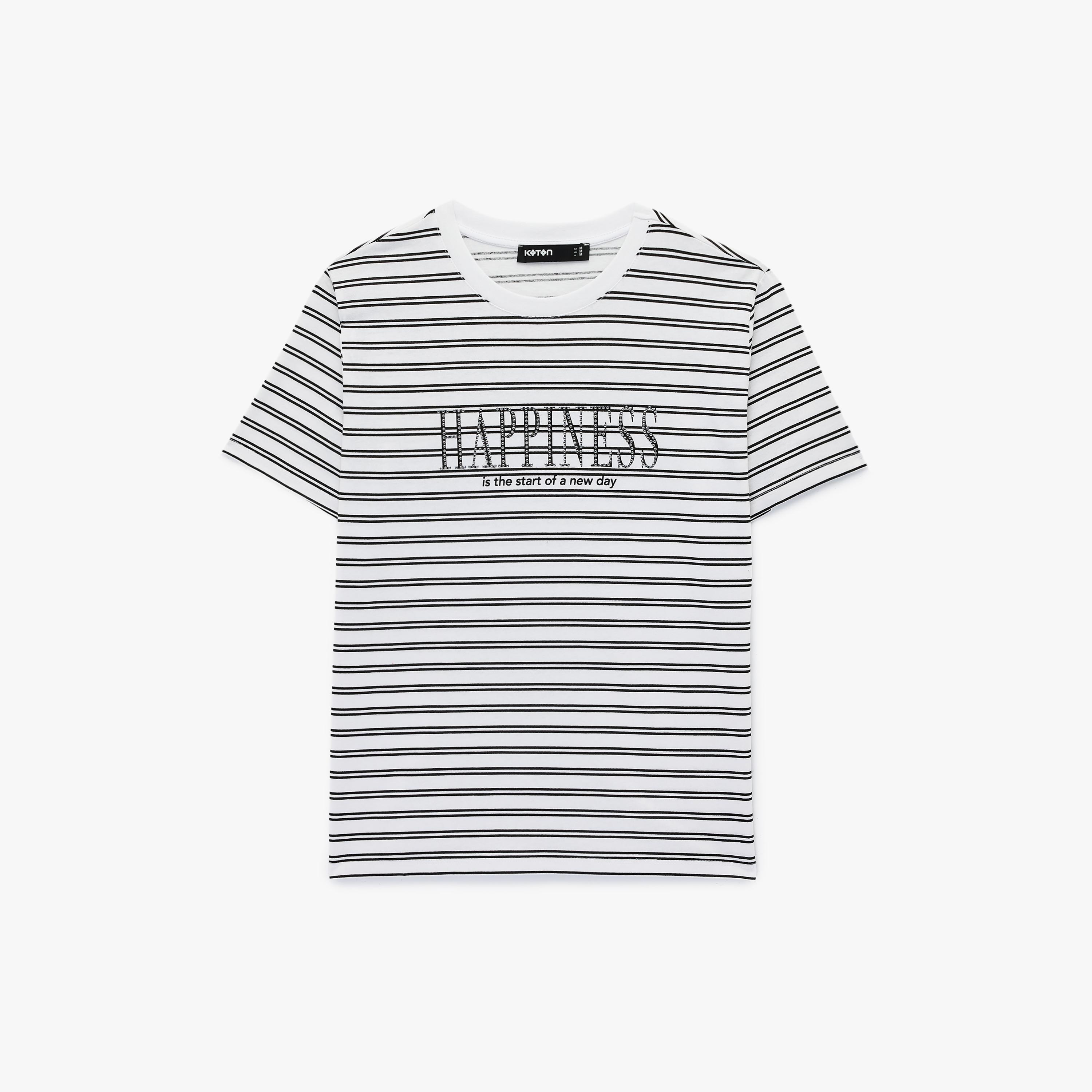 KOTON White Striped Cotton Women's T-Shirt-women-clothing-tshirts-image-3