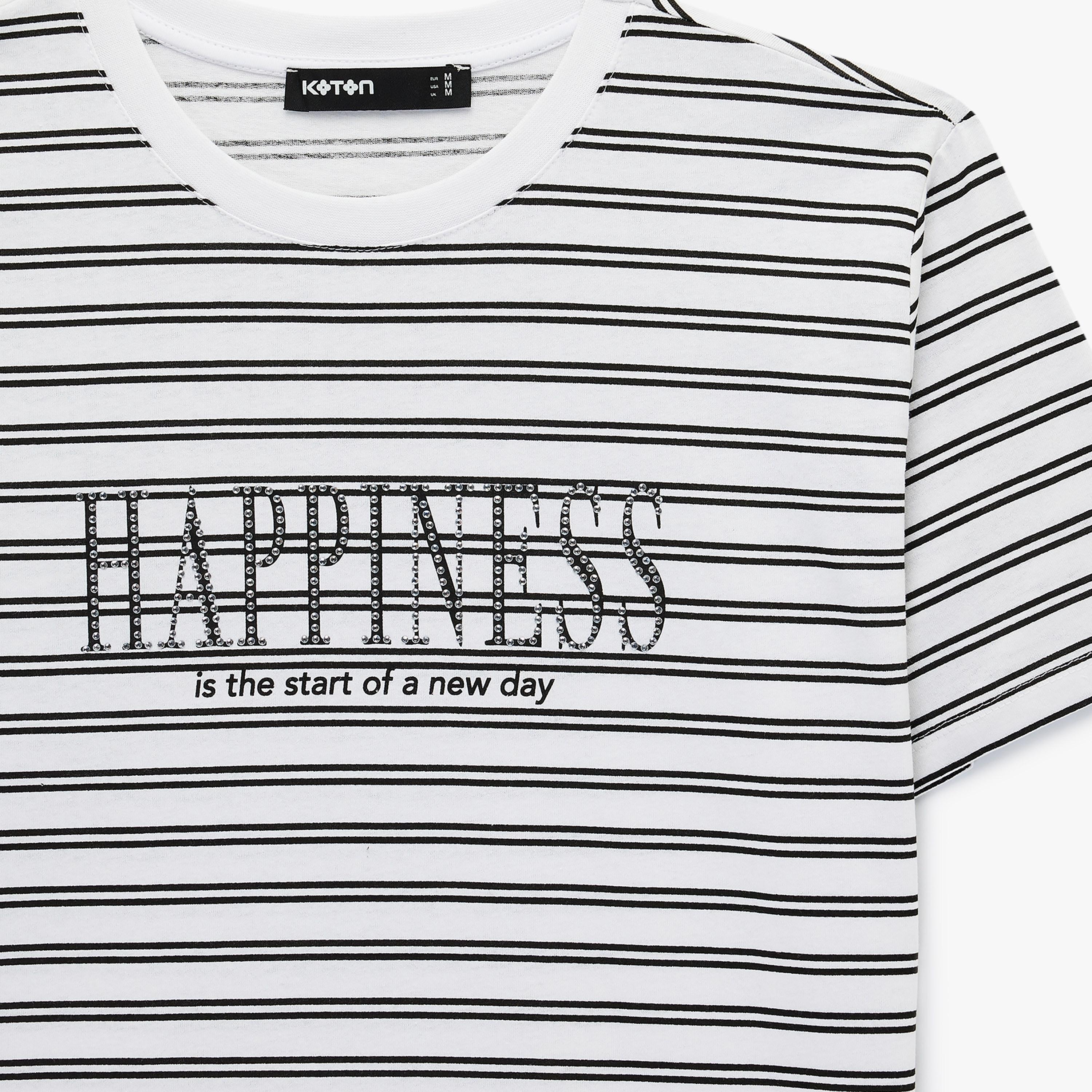 KOTON White Striped Cotton Women's T-Shirt-women-clothing-tshirts-image-5