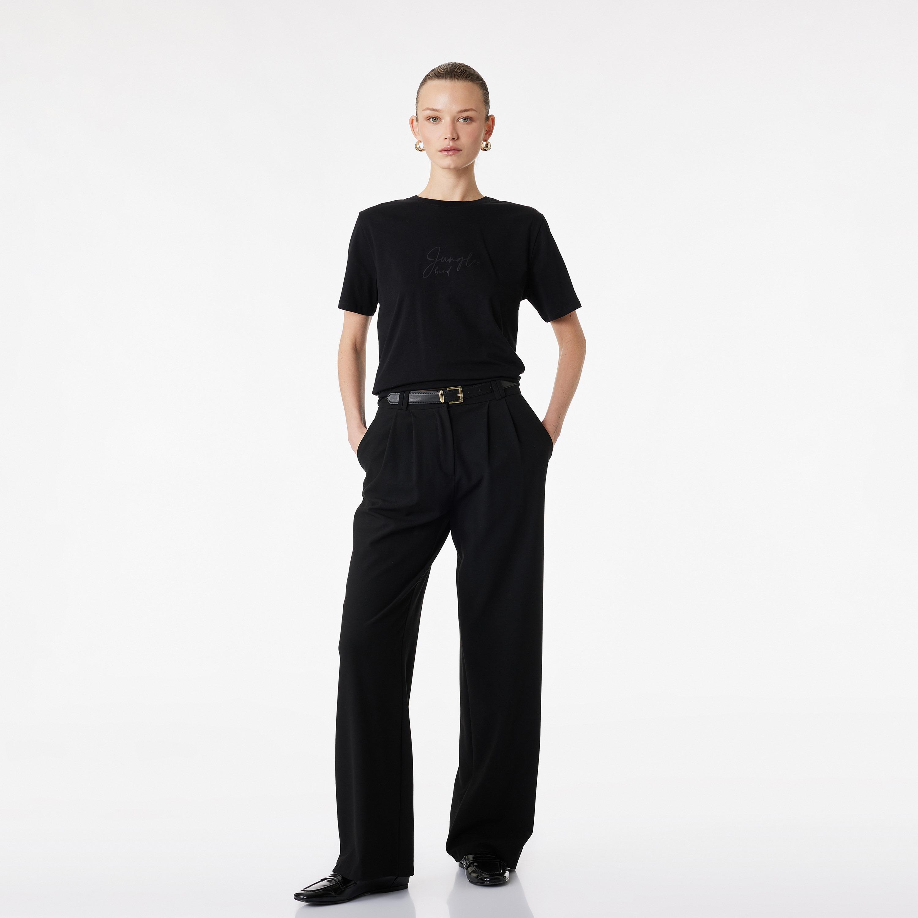KOTON Black Text-Print Cotton Women's T-Shirt-women-clothing-tshirts-image-2