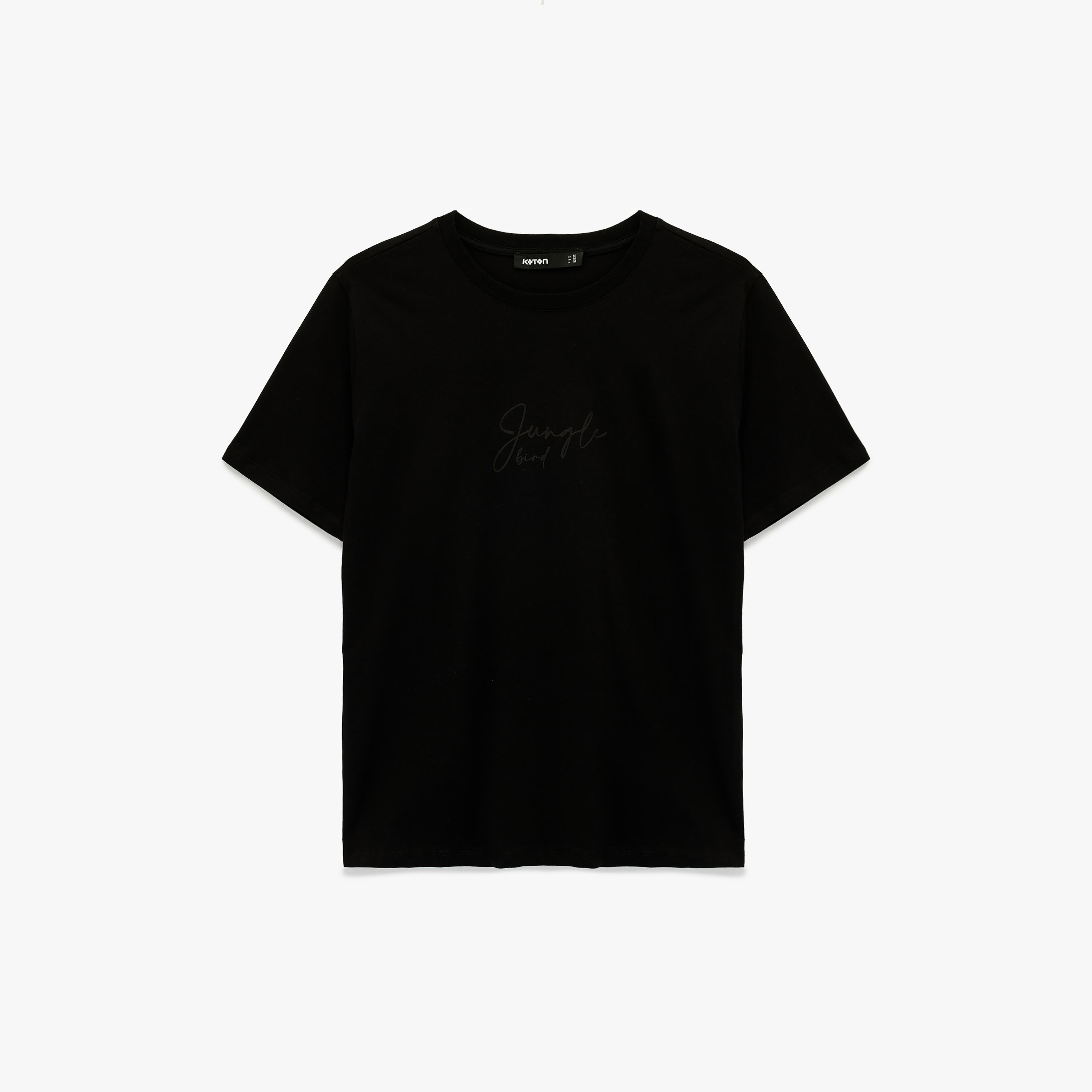 KOTON Black Text-Print Cotton Women's T-Shirt-women-clothing-tshirts-image-3