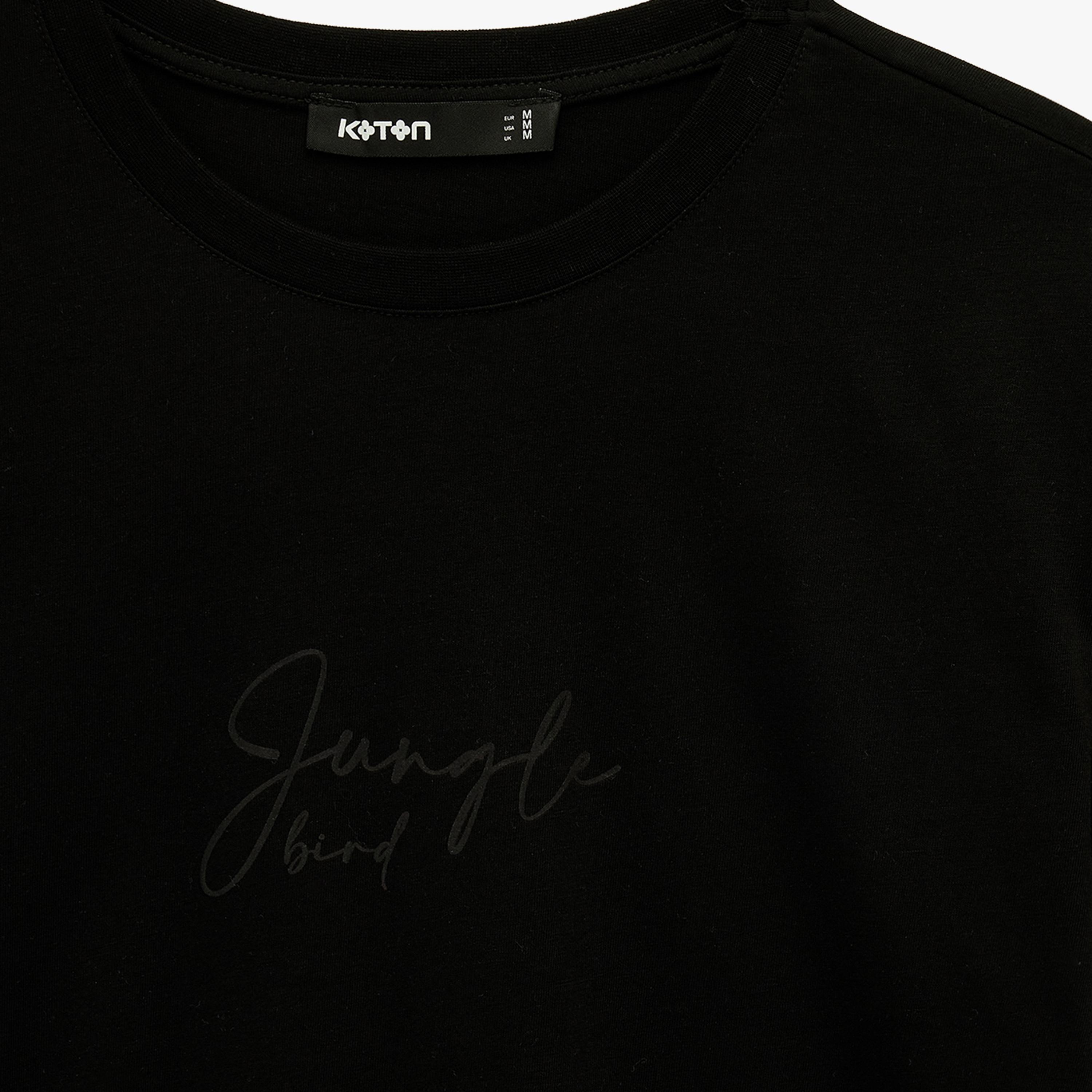 KOTON Black Text-Print Cotton Women's T-Shirt-women-clothing-tshirts-image-5