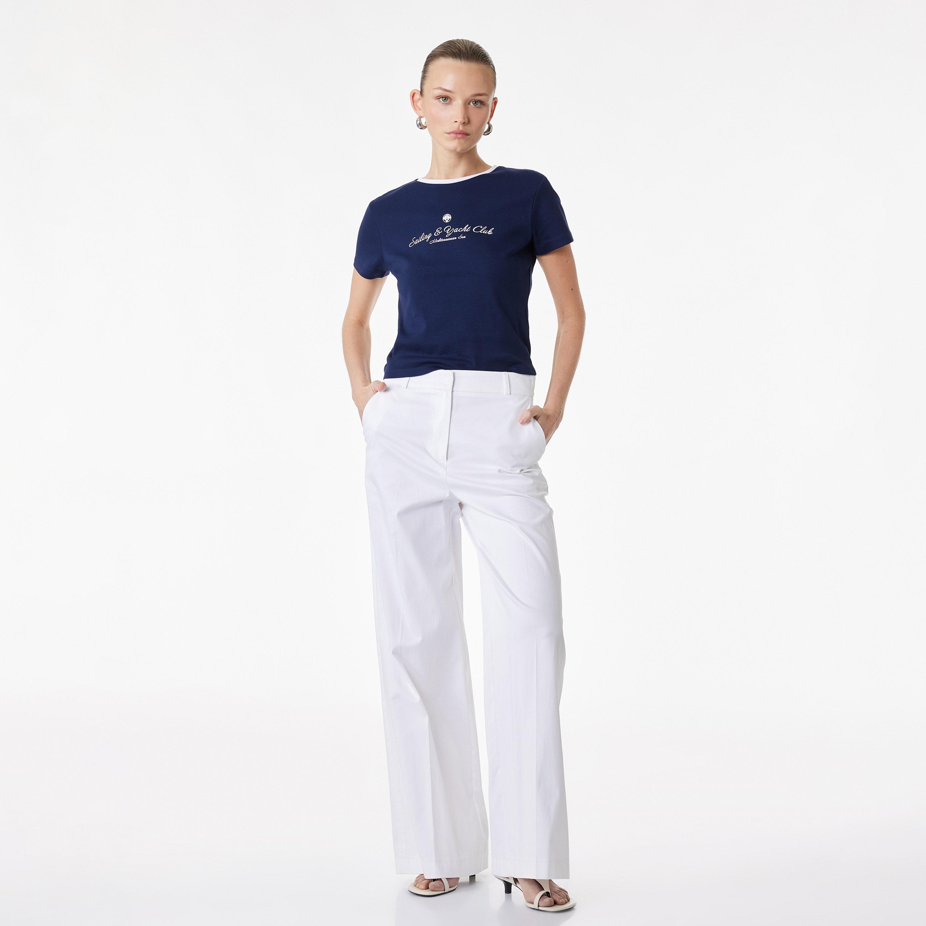 KOTON Navy Text-Print Cotton Women's T-Shirt-women-clothing-tshirts-image-2