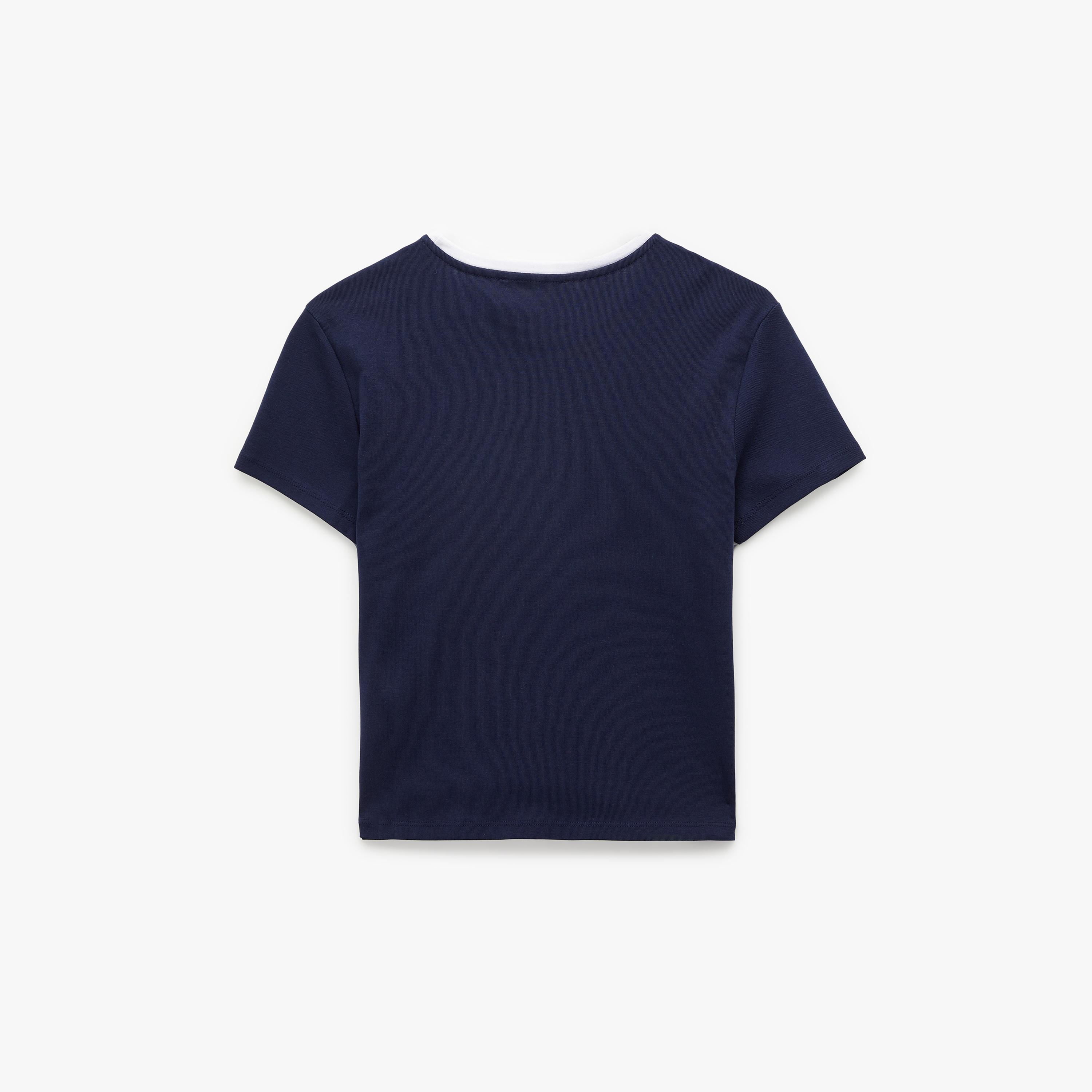KOTON Navy Text-Print Cotton Women's T-Shirt-women-clothing-tshirts-image-5