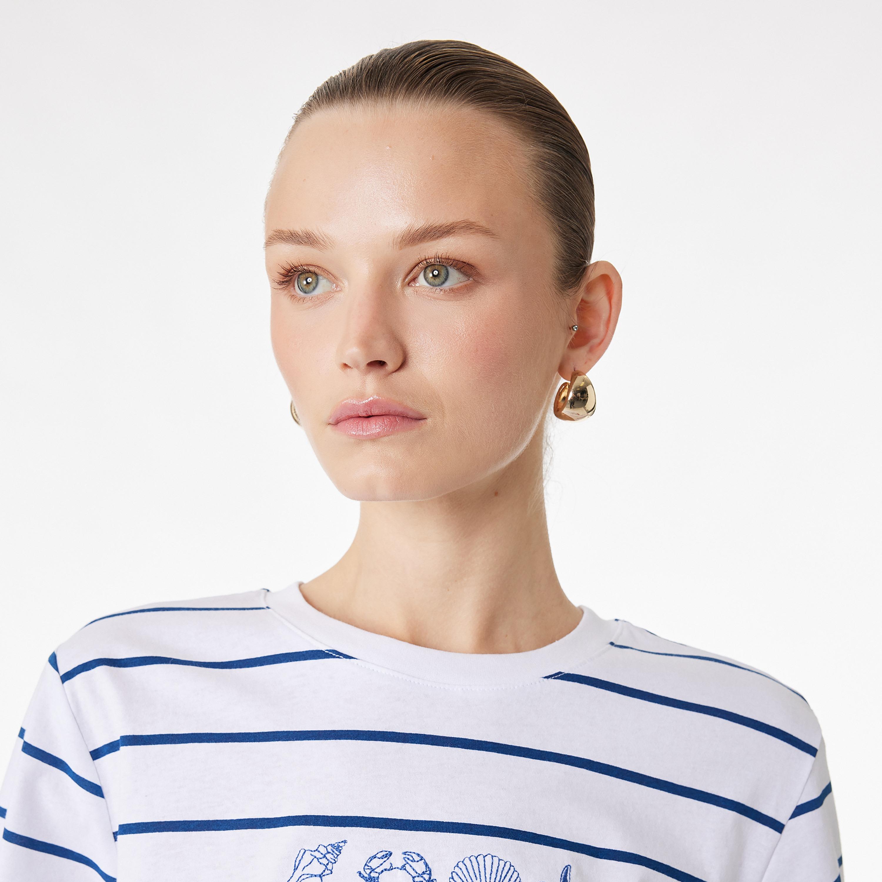 تيشيرت قطني نسائي مخطط بلون أبيض من كوتون-women-clothing-tshirts-image-3