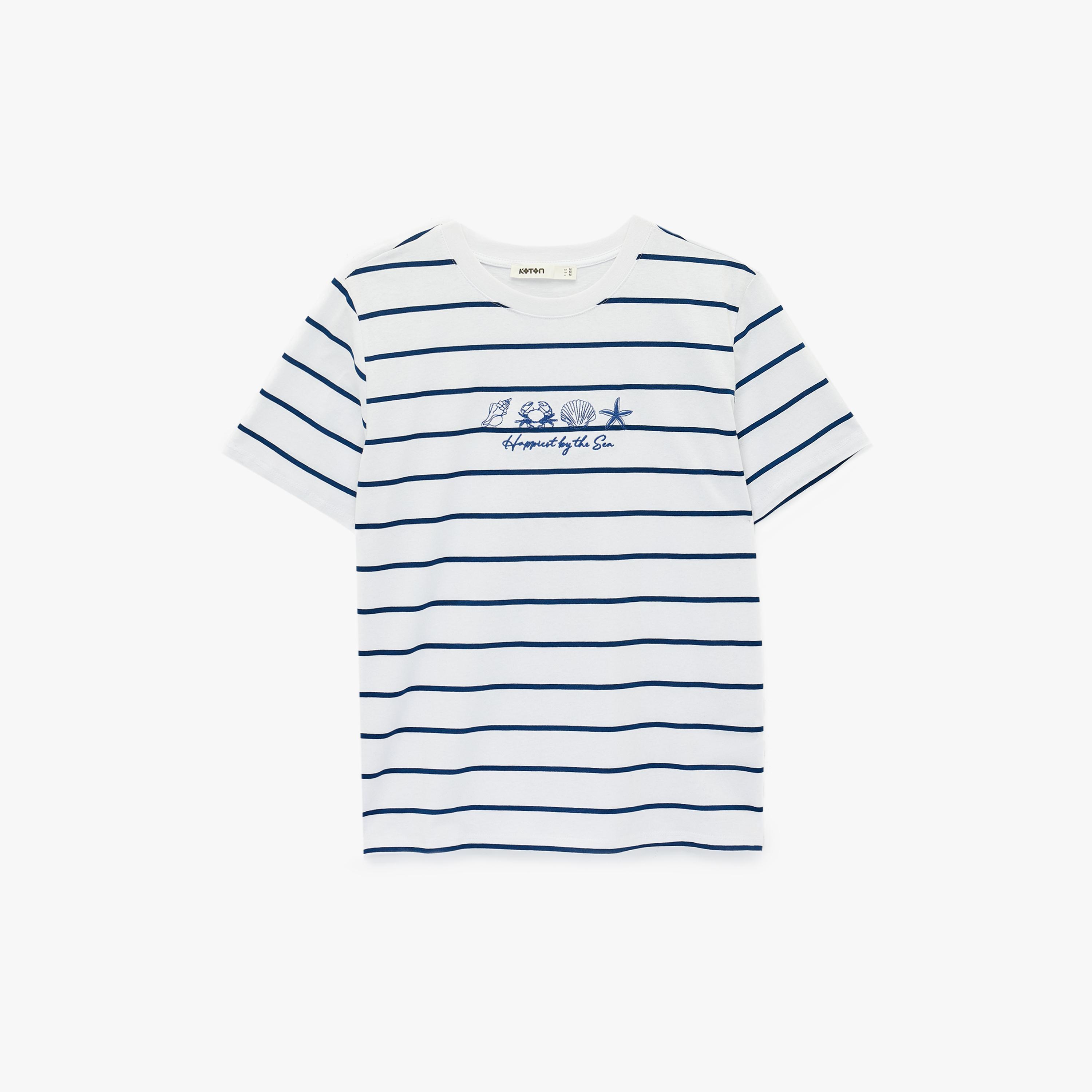 تيشيرت قطني نسائي مخطط بلون أبيض من كوتون-women-clothing-tshirts-image-4