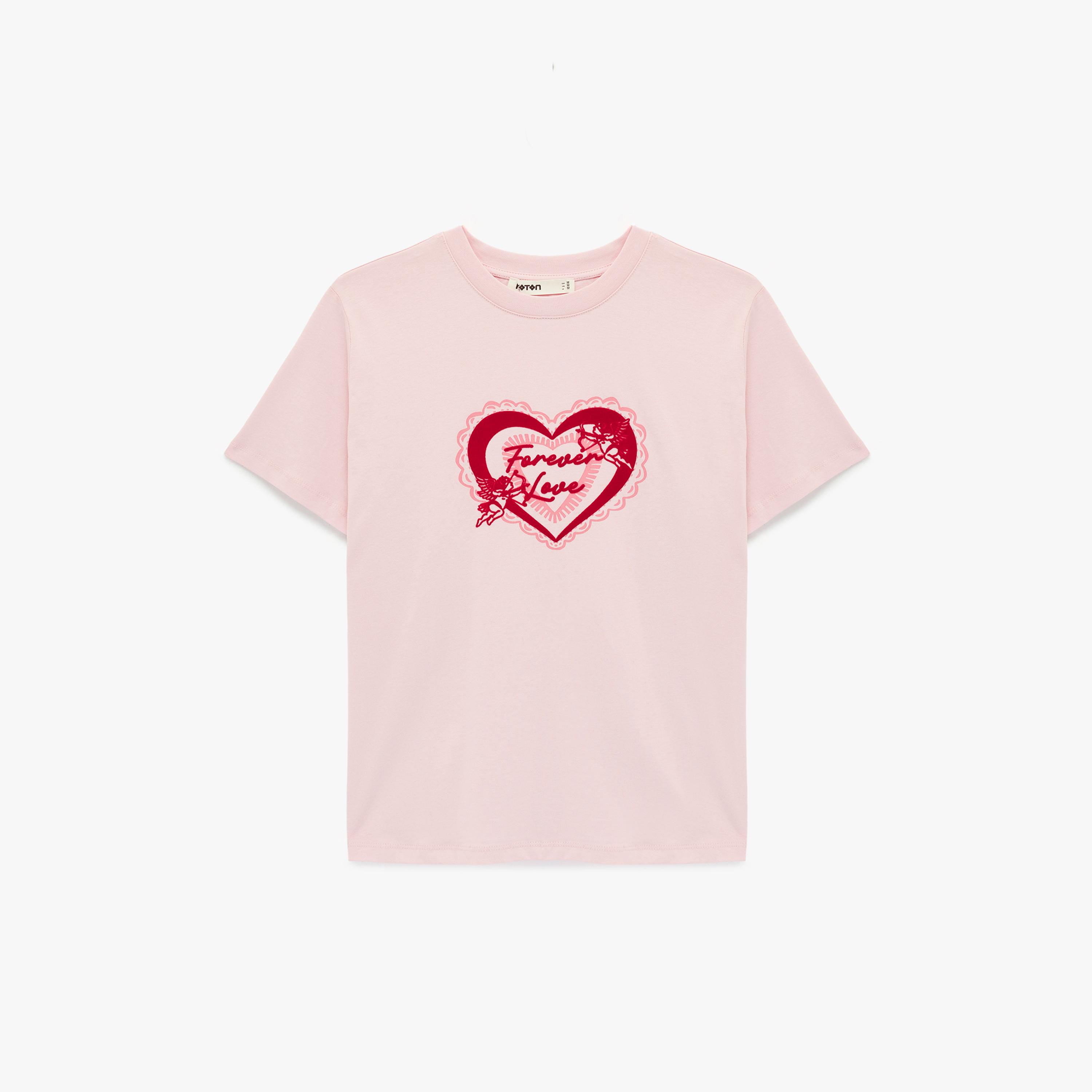 تيشيرت قطني نسائي بطبعة قلب بلون وردي من كوتون-women-clothing-tshirts-image-3