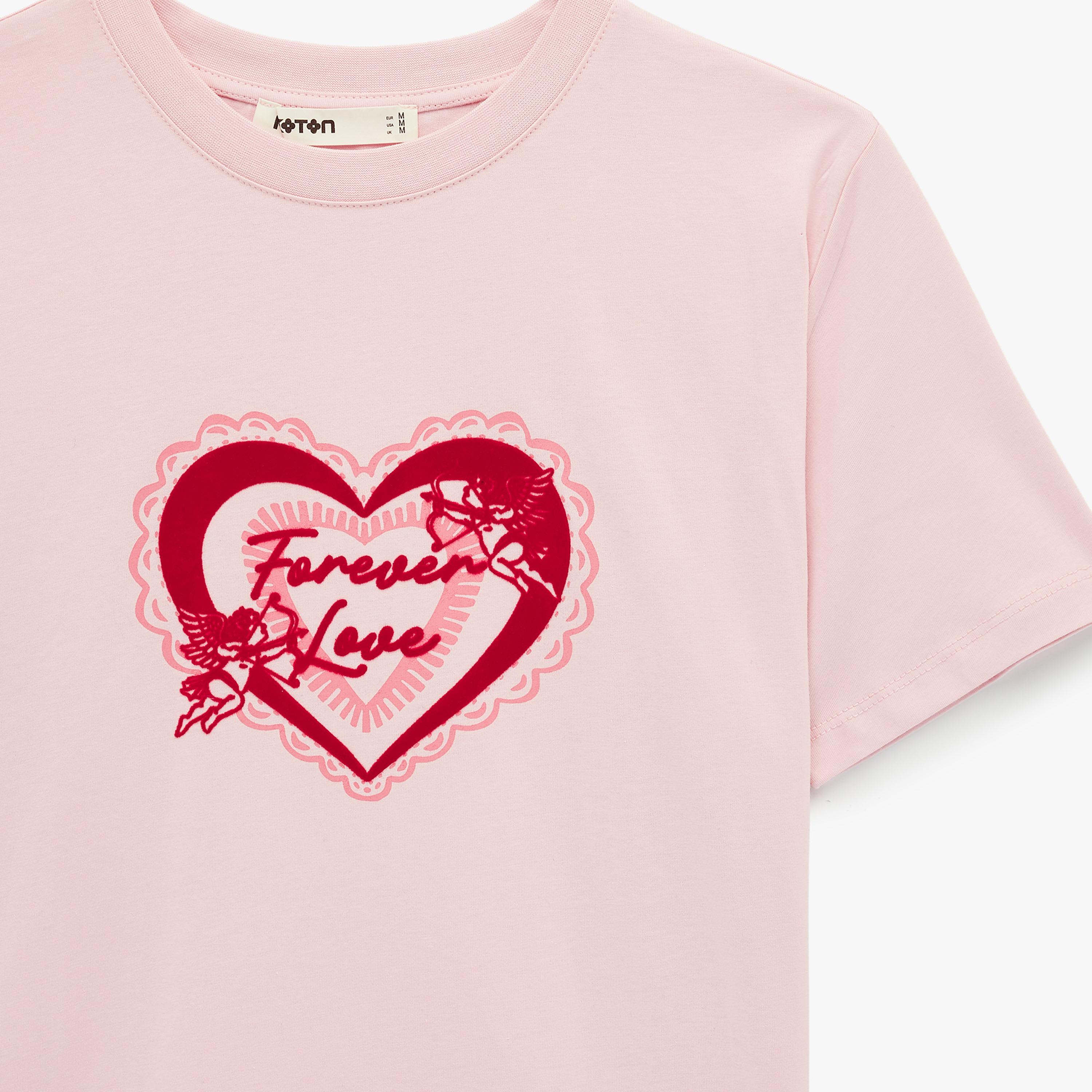 تيشيرت قطني نسائي بطبعة قلب بلون وردي من كوتون-women-clothing-tshirts-image-5