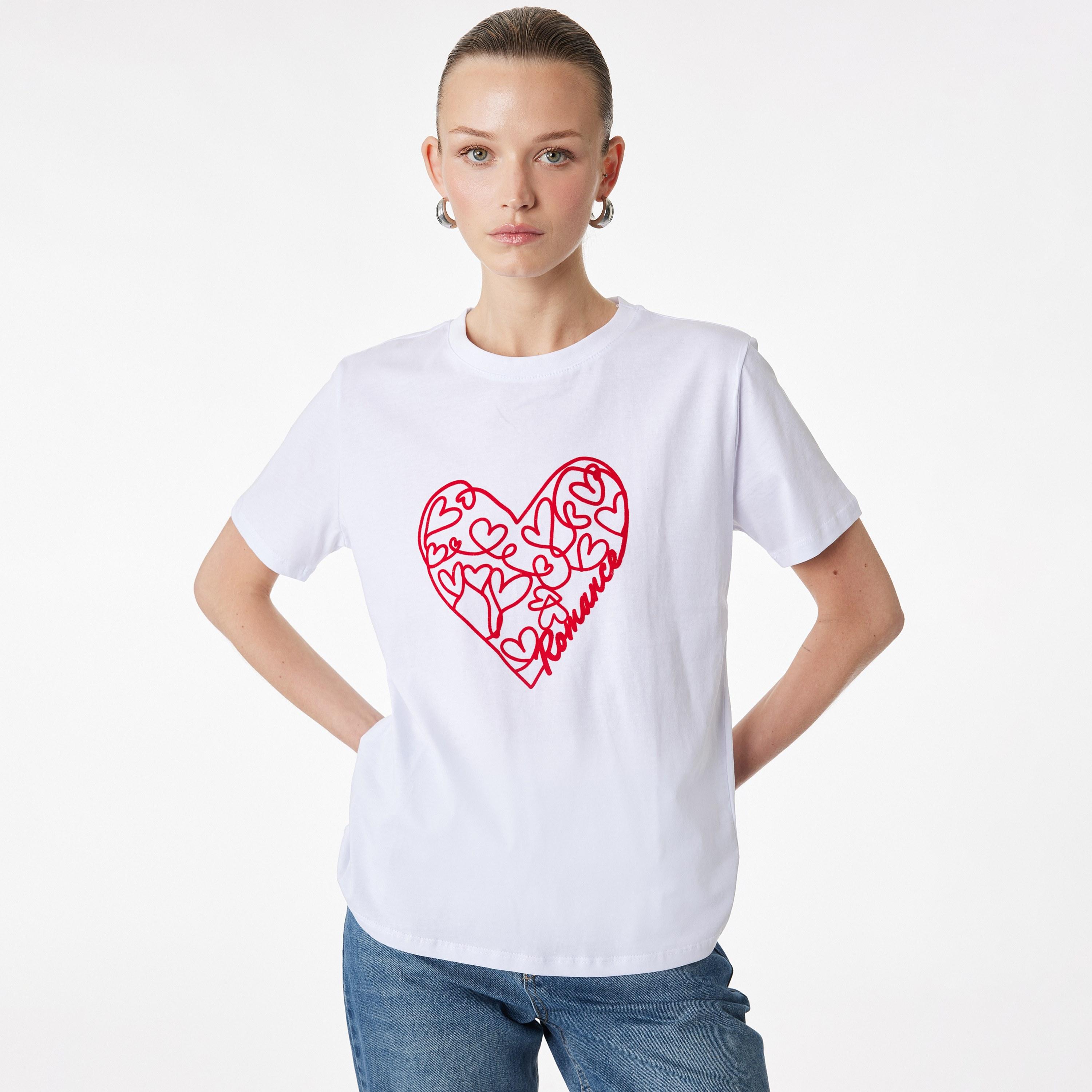 KOTON White Heart Print Cotton Women's T-Shirt-women-clothing-tshirts-image-1