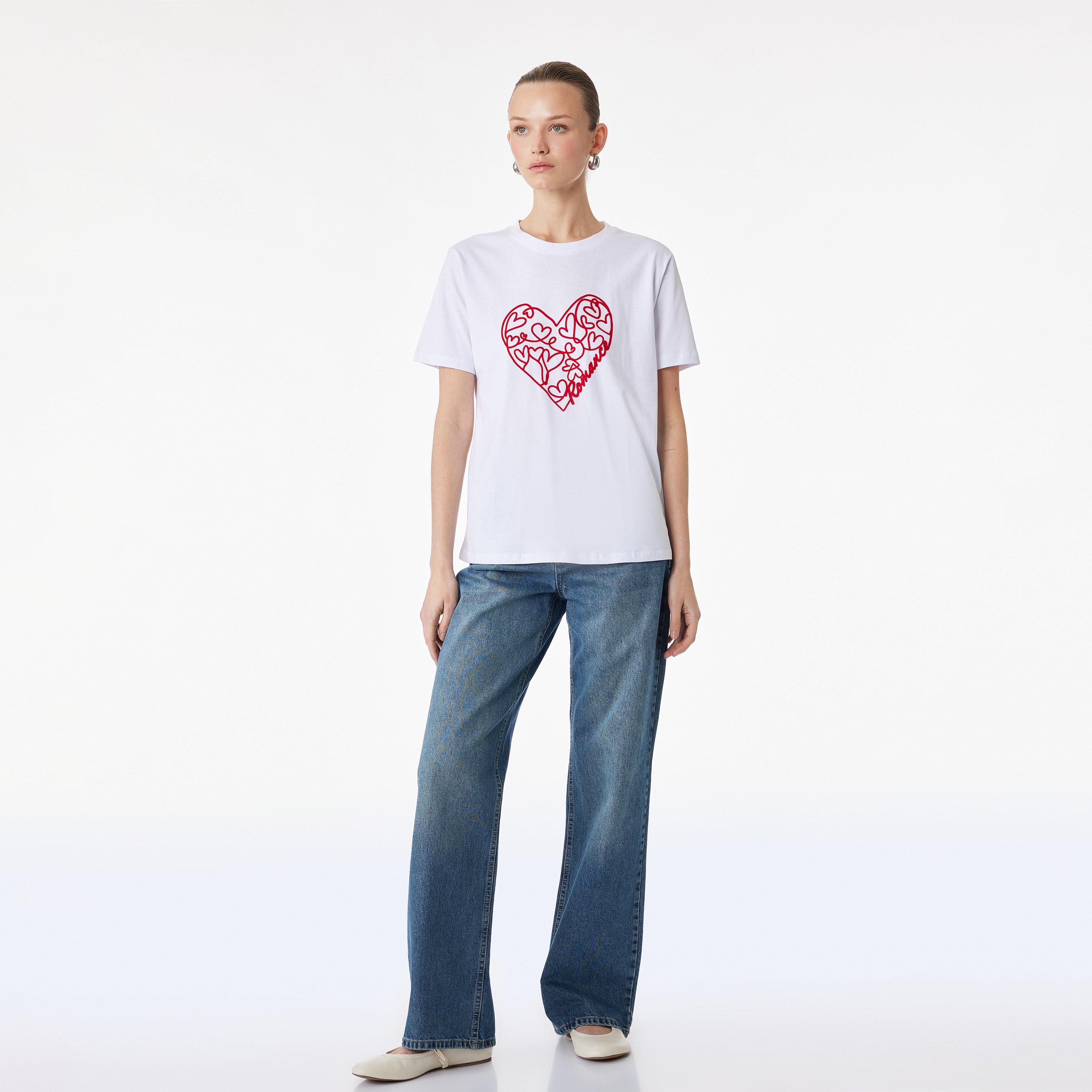 KOTON White Heart Print Cotton Women's T-Shirt-women-clothing-tshirts-image-2