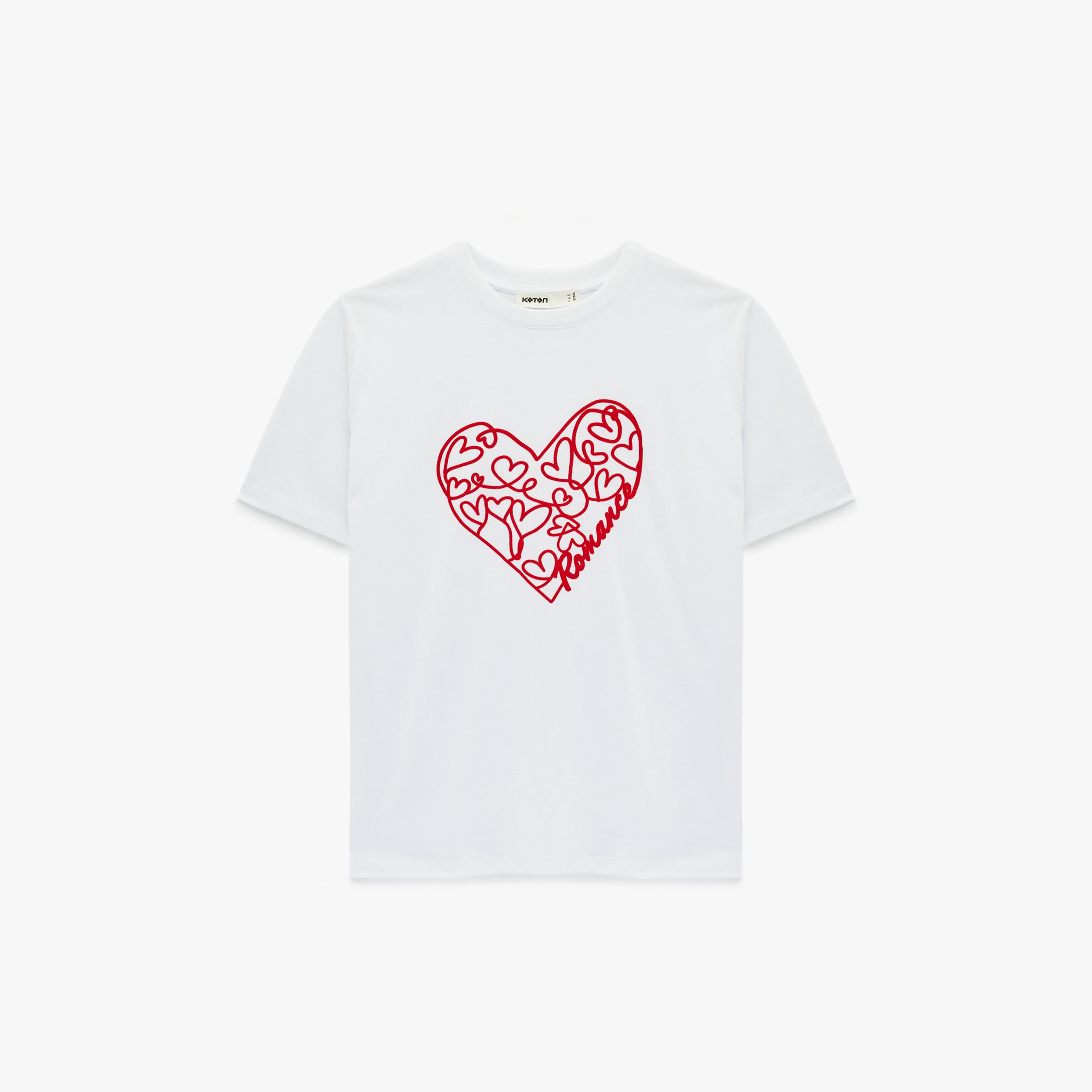 KOTON White Heart Print Cotton Women's T-Shirt-women-clothing-tshirts-image-3