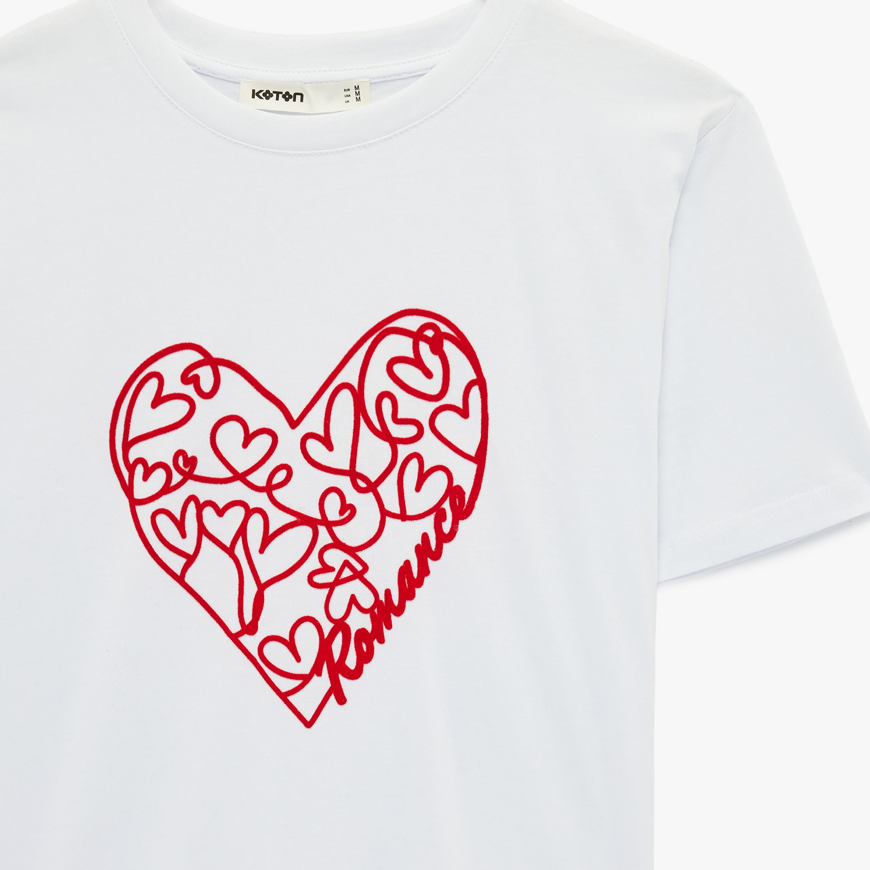 KOTON White Heart Print Cotton Women's T-Shirt-women-clothing-tshirts-image-5