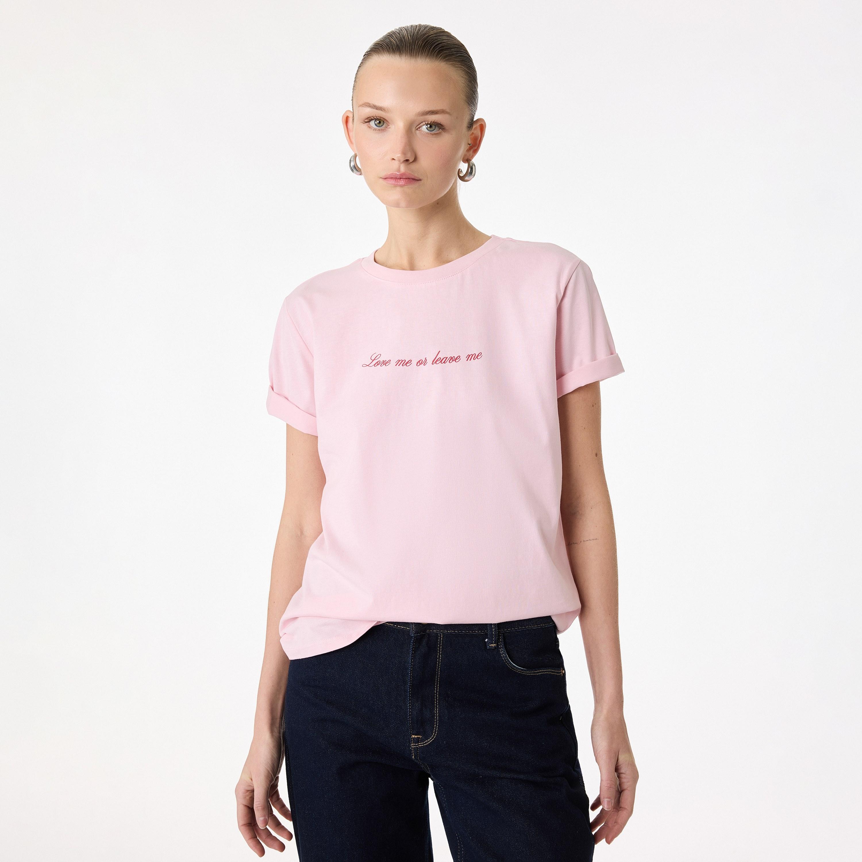 KOTON Pink Text-Print Cotton Women's T-Shirt-women-clothing-tshirts-image-1