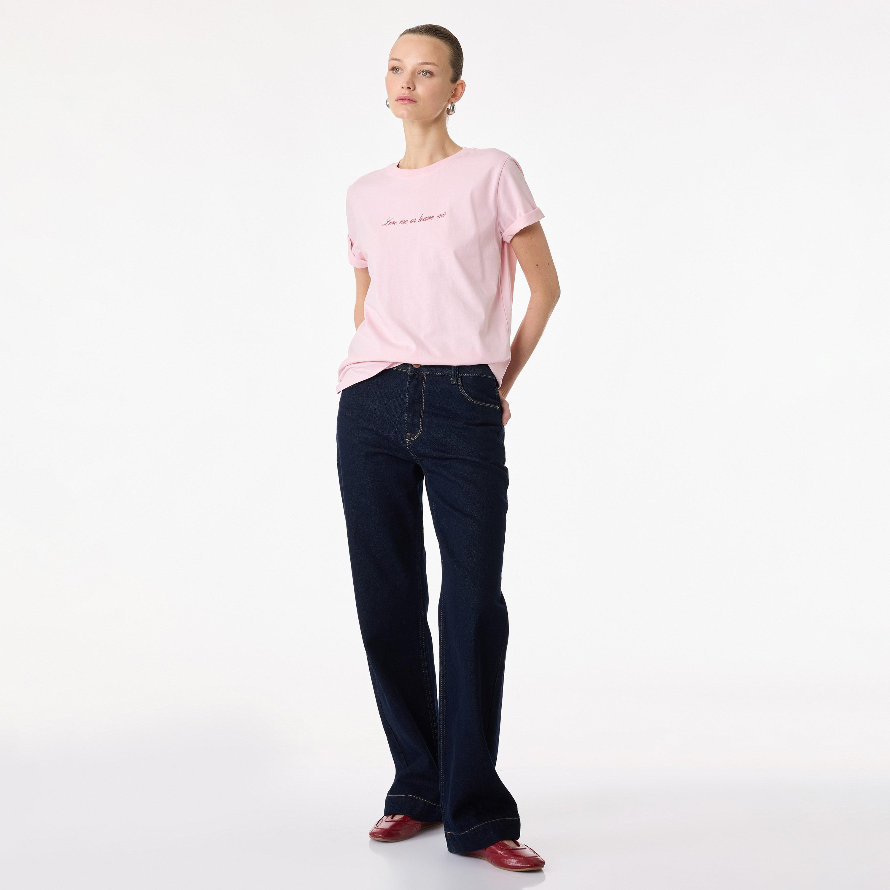 KOTON Pink Text-Print Cotton Women's T-Shirt-women-clothing-tshirts-image-2