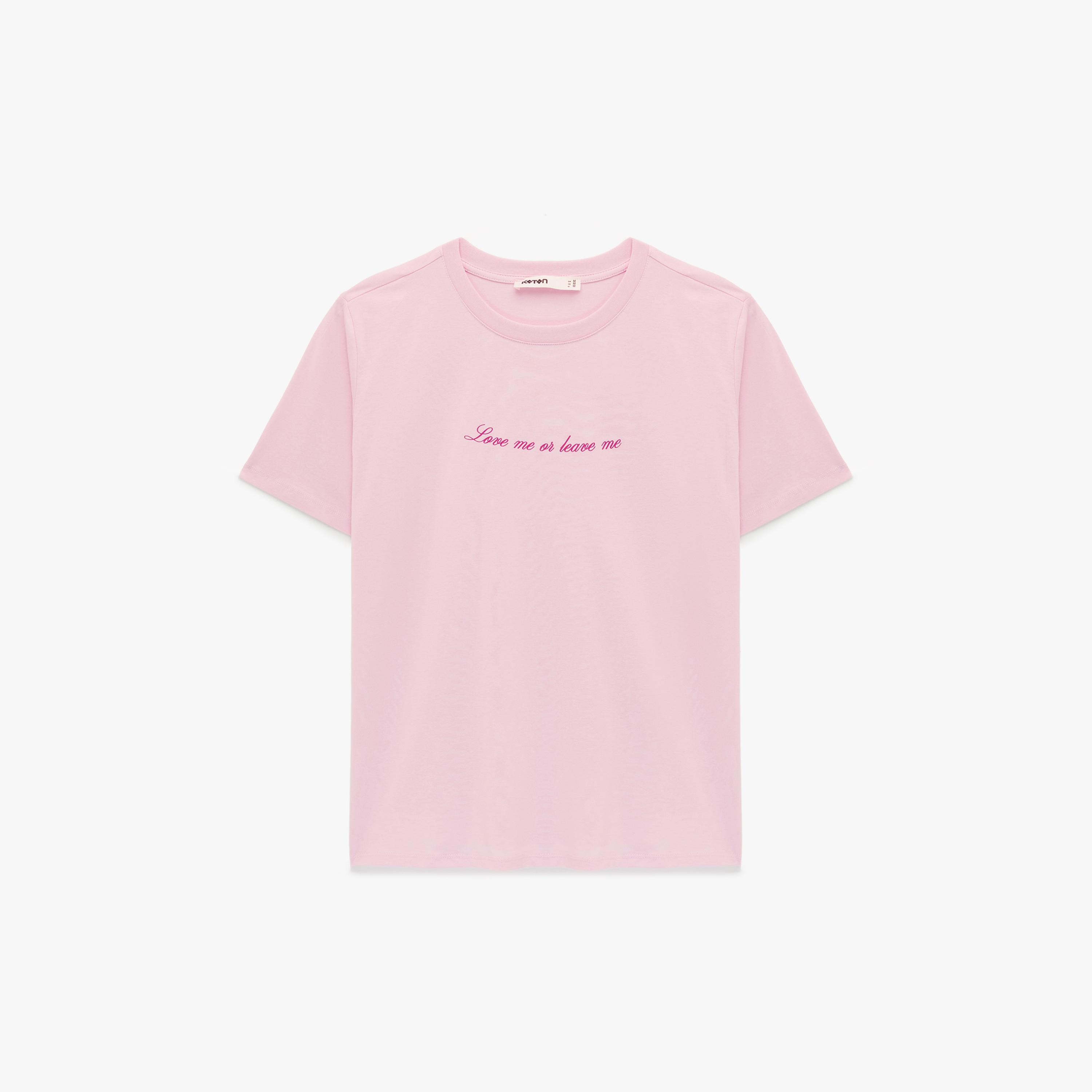 KOTON Pink Text-Print Cotton Women's T-Shirt-women-clothing-tshirts-image-3