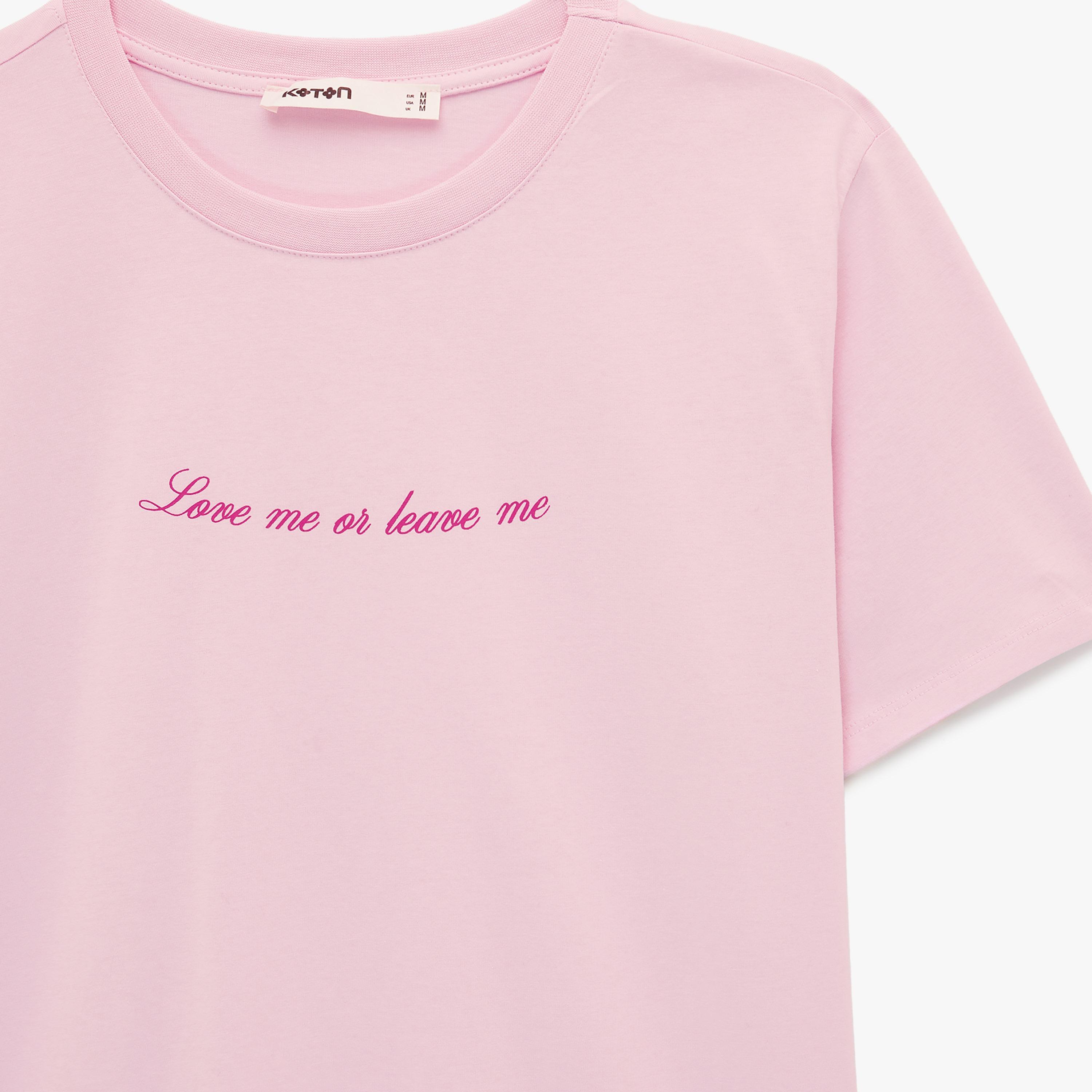 KOTON Pink Text-Print Cotton Women's T-Shirt-women-clothing-tshirts-image-5