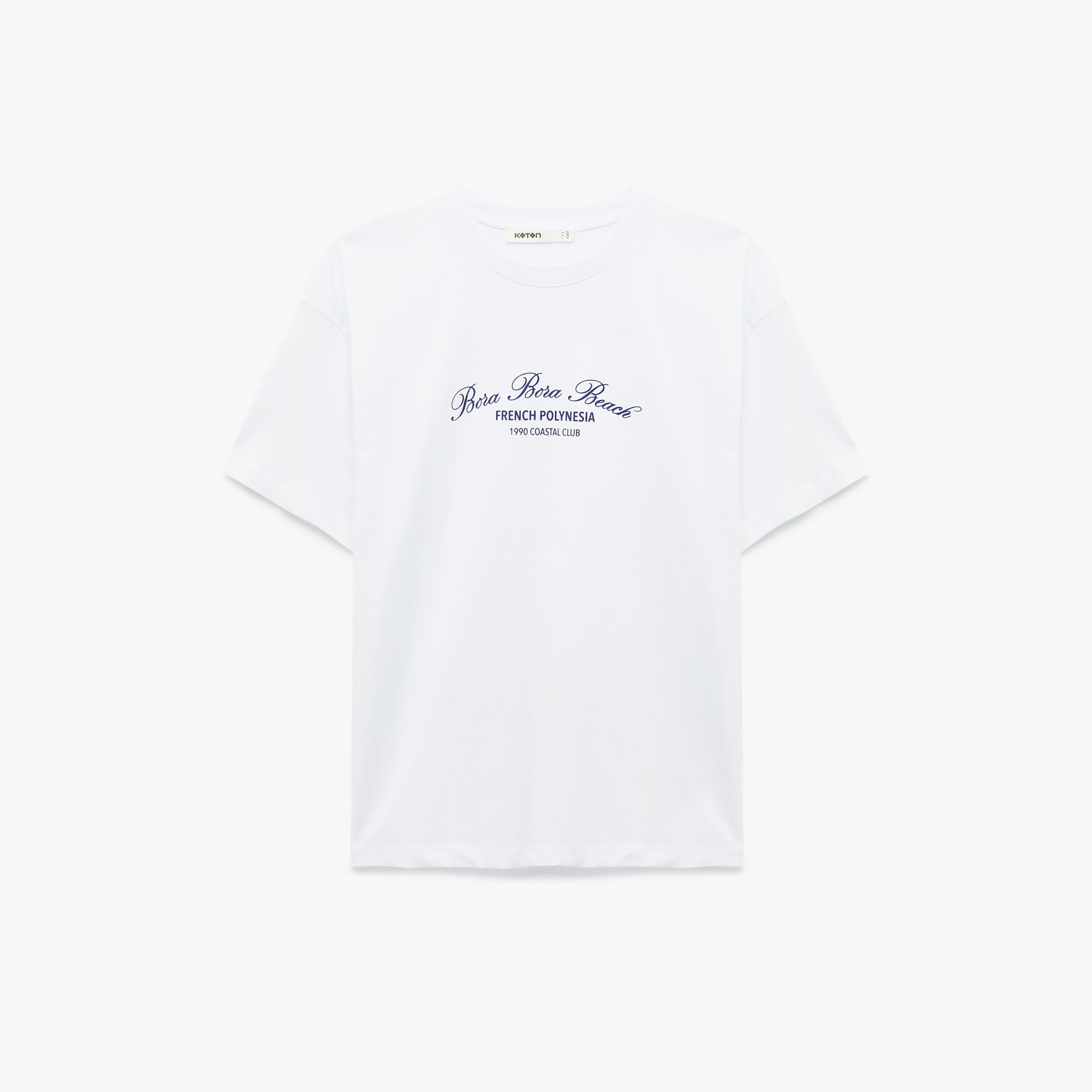 KOTON White Text-Print Cotton Drop Shoulder Sleeves Women's T-Shirt-women-clothing-tshirts-image-3