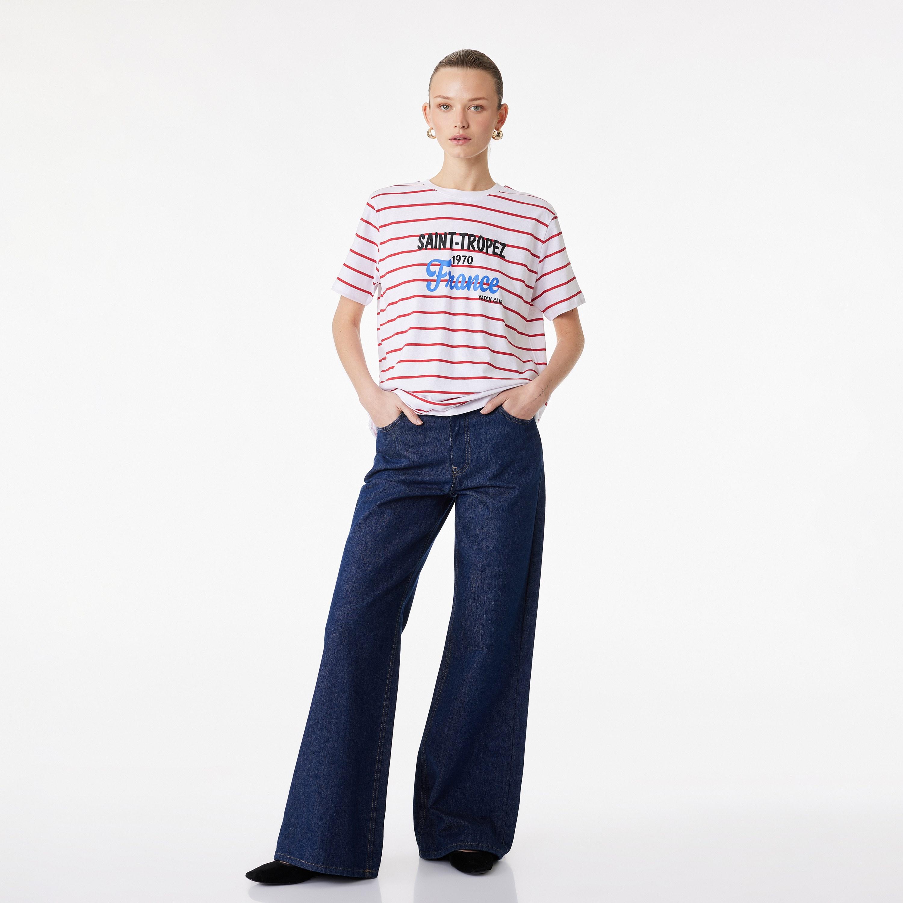 KOTON White Striped Cotton Women's T-Shirt-women-clothing-tshirts-image-2