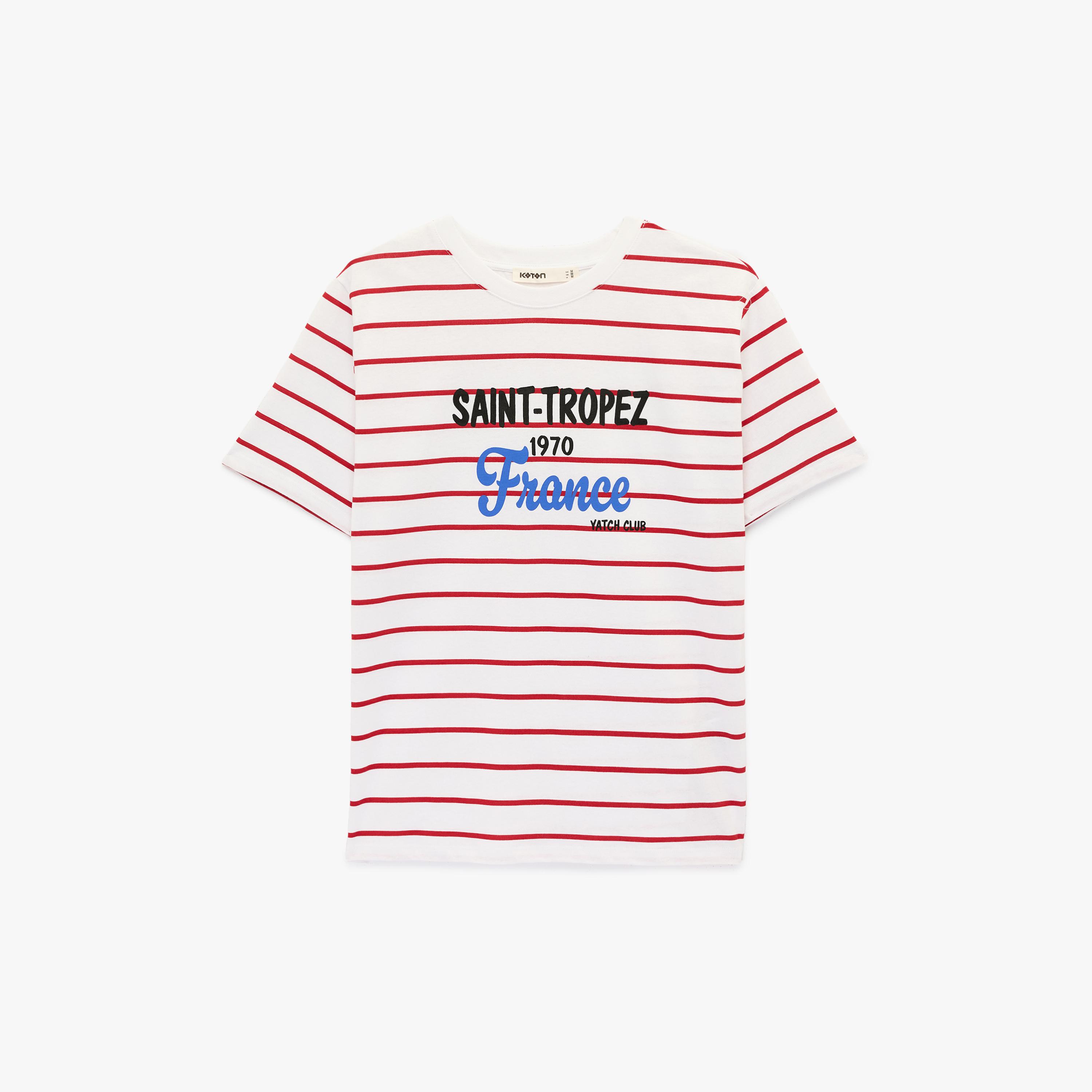 KOTON White Striped Cotton Women's T-Shirt-women-clothing-tshirts-image-3