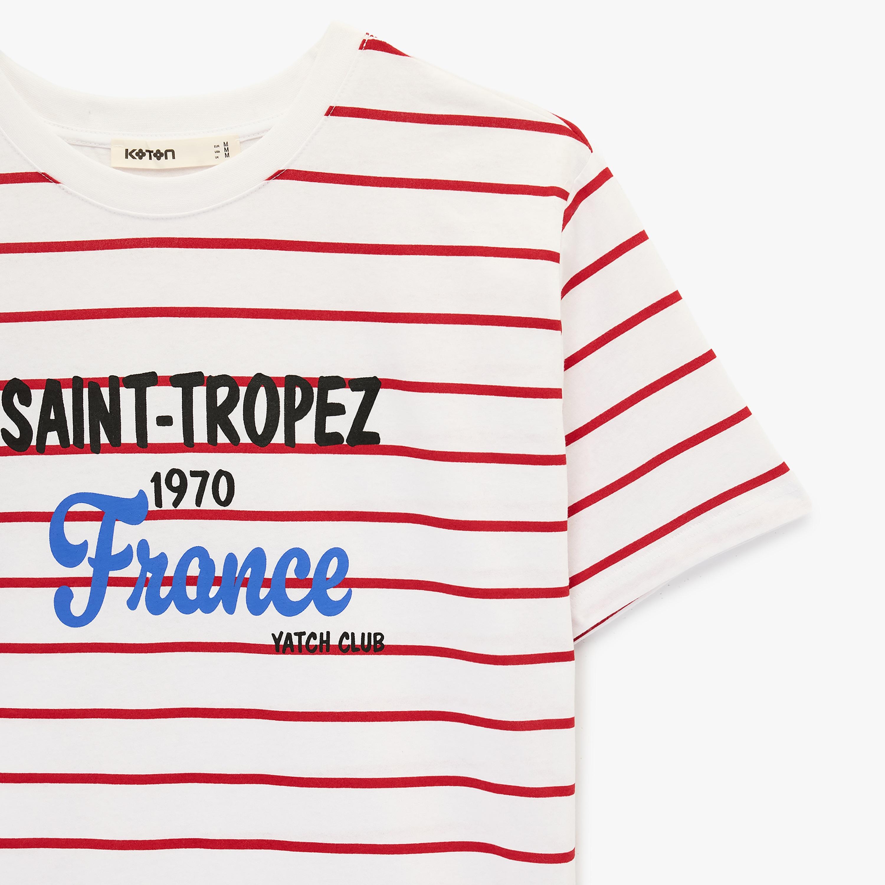 KOTON White Striped Cotton Women's T-Shirt-women-clothing-tshirts-image-5