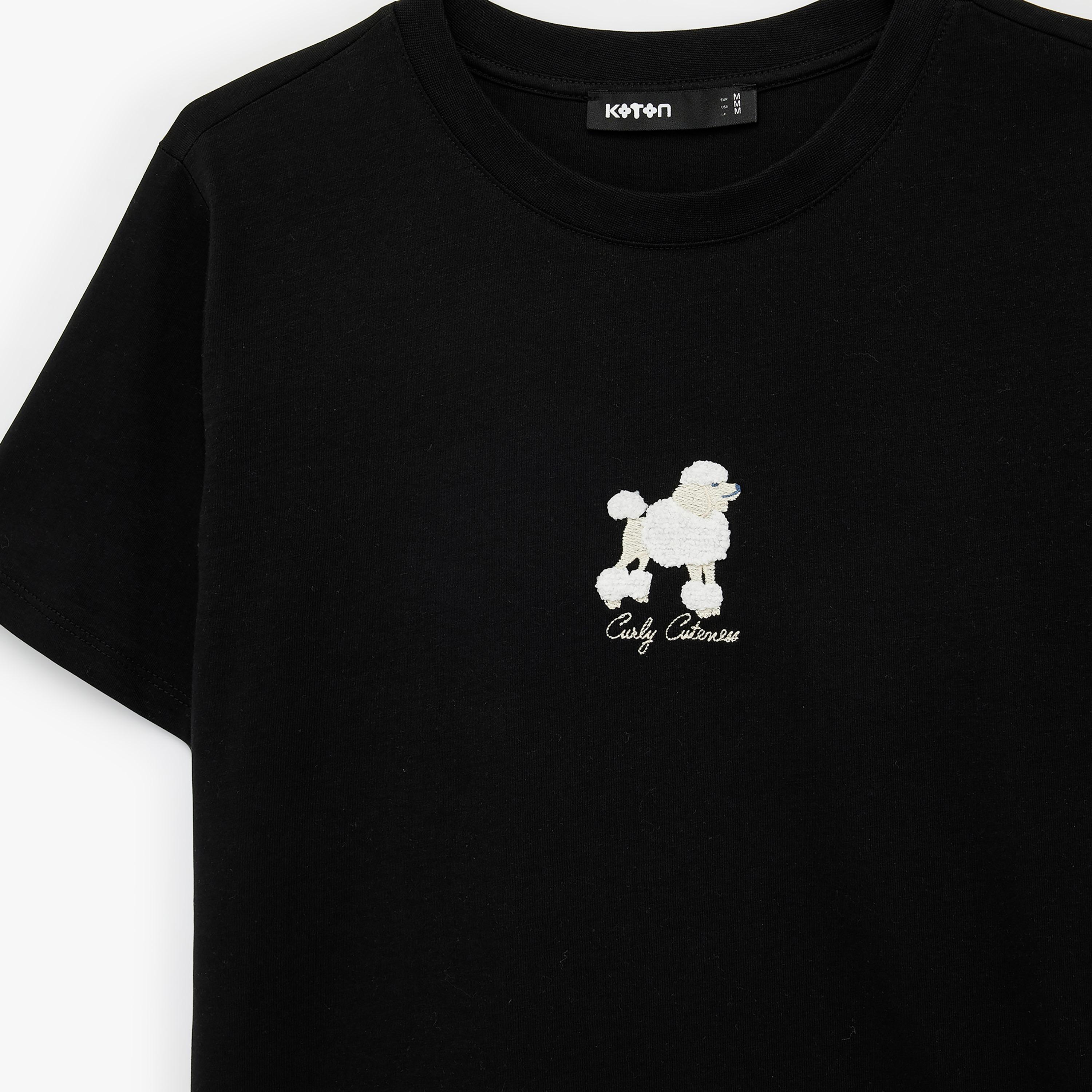 KOTON Black Embroidered Puppy Cotton Women's T-Shirt-women-clothing-tshirts-image-6