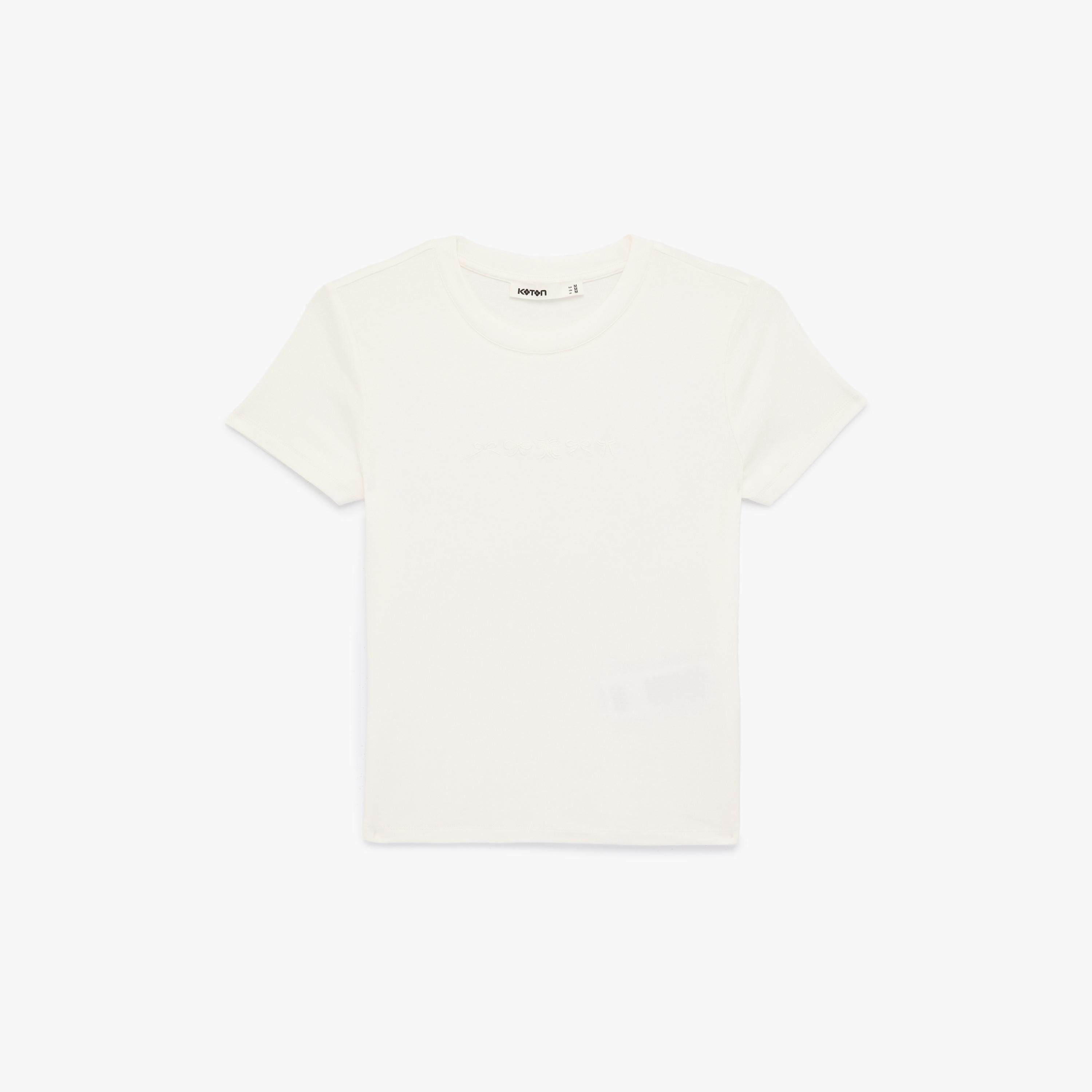 KOTON White Embroidered Bow Women's T-Shirt-women-clothing-tshirts-image-3