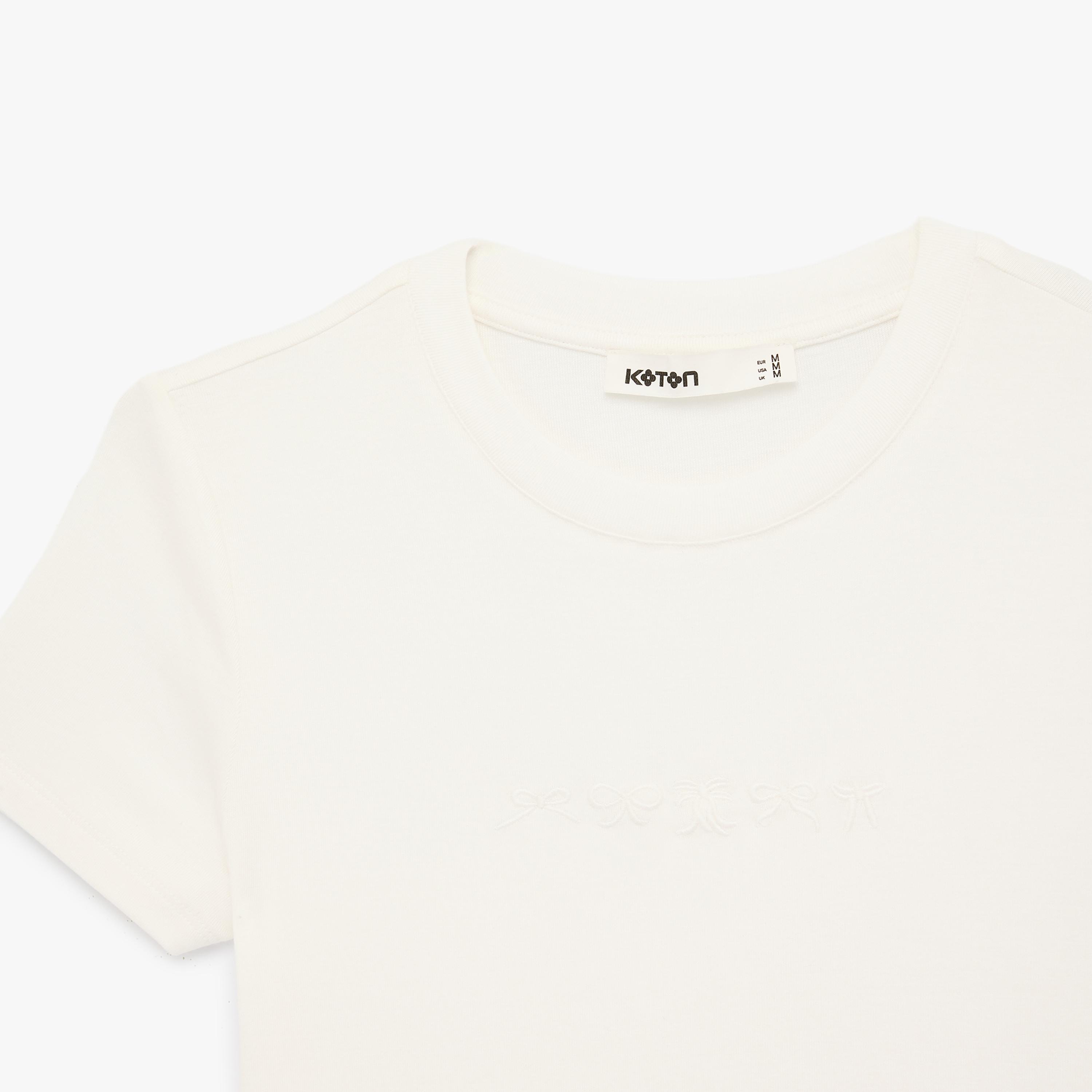 KOTON White Embroidered Bow Women's T-Shirt-women-clothing-tshirts-image-5