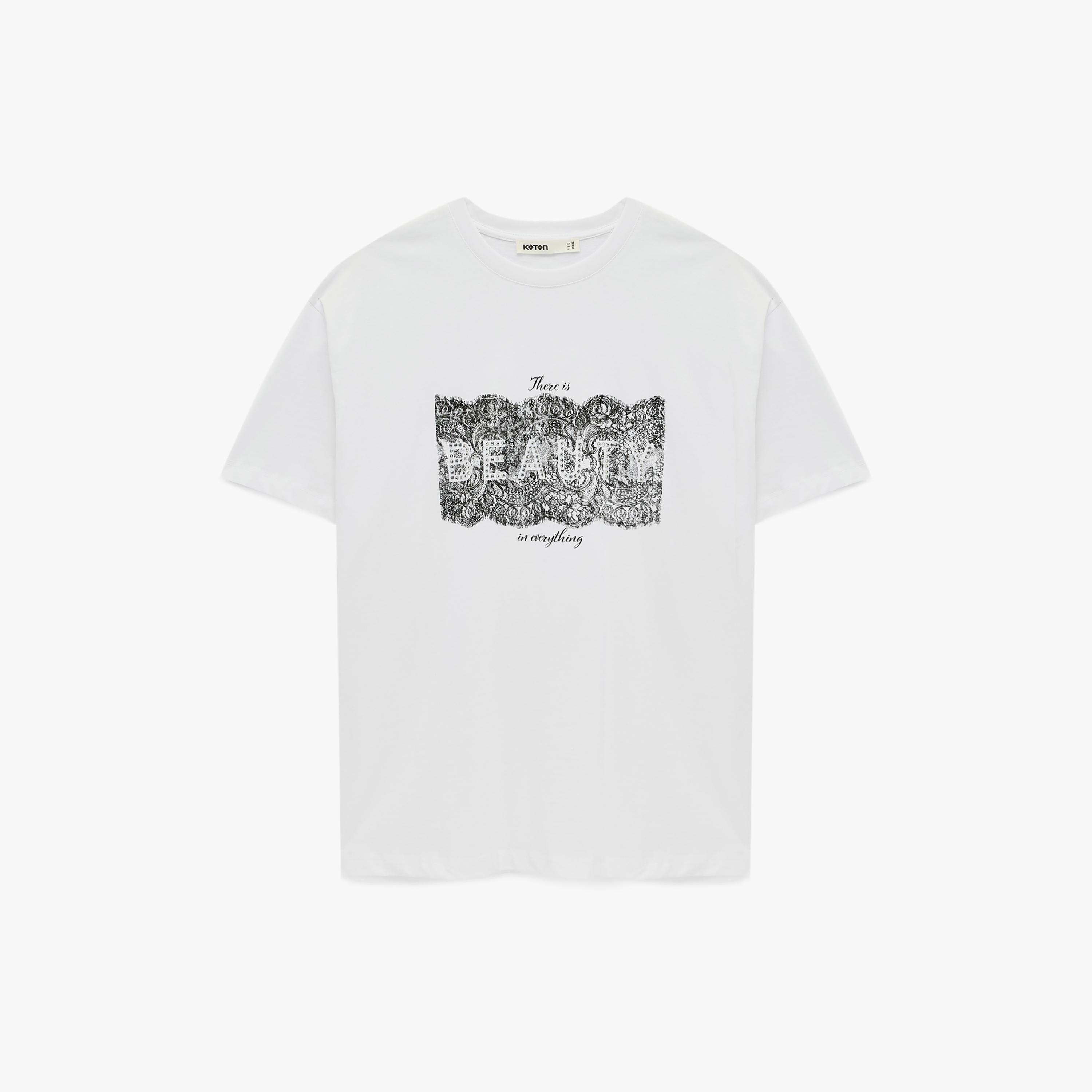 KOTON White Lace Motifs Print Cotton Women's T-Shirt-women-clothing-tshirts-image-4