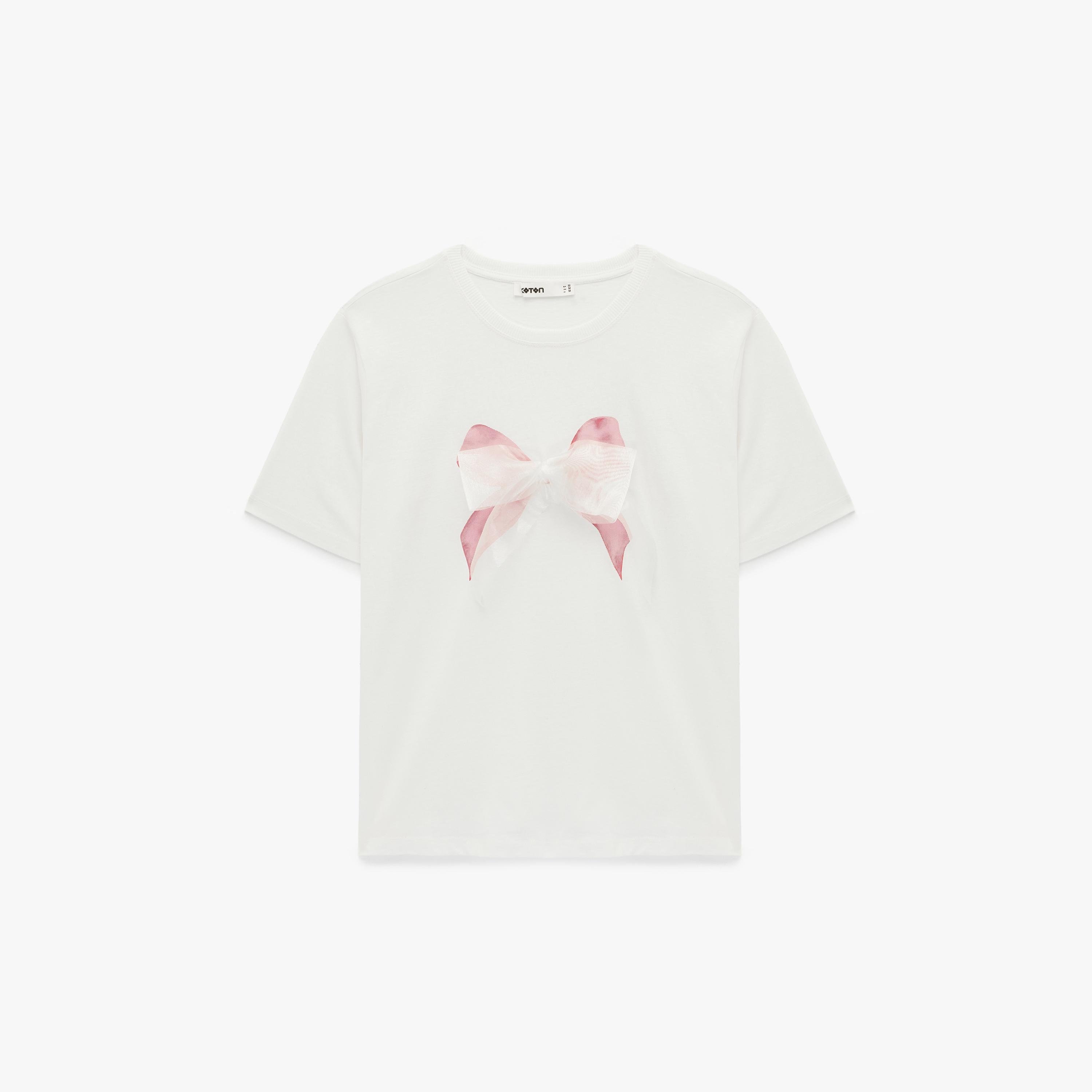 KOTON White 3D Bow Cotton Women's T-Shirt-women-clothing-tshirts-image-3