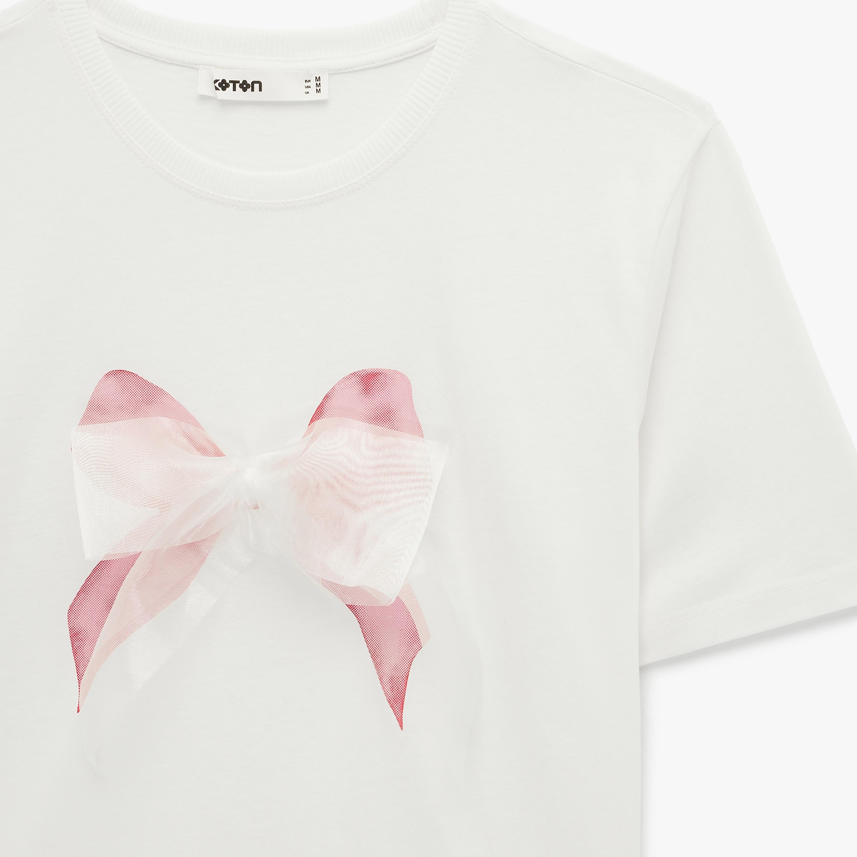 KOTON White 3D Bow Cotton Women's T-Shirt-women-clothing-tshirts-image-5
