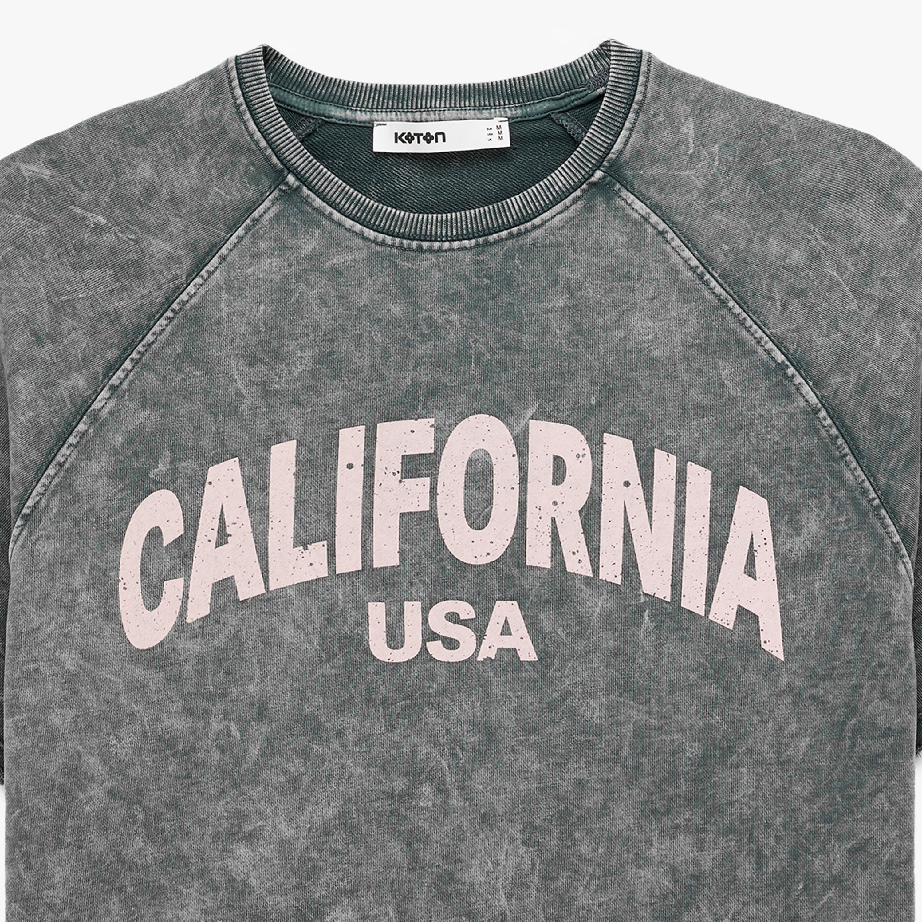 KOTON Grey Vintage Washed Text-Print Cotton Raglan Sleeves Women's T-Shirt-women-clothing-tshirts-image-5