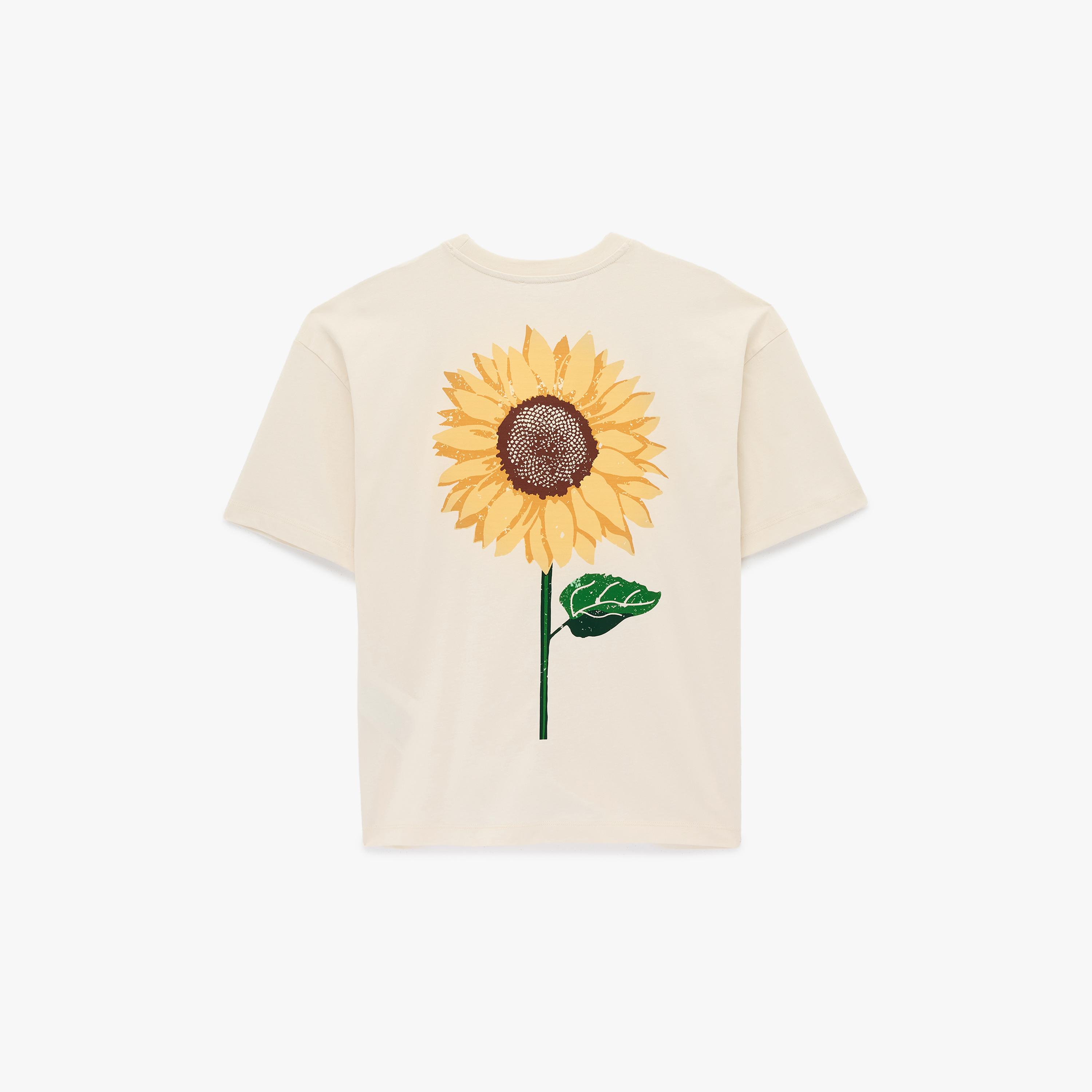 KOTON Beige Graphic Floral Print Cotton Drop Shoulder Sleeves Women's T-Shirt-women-clothing-tshirts-image-5