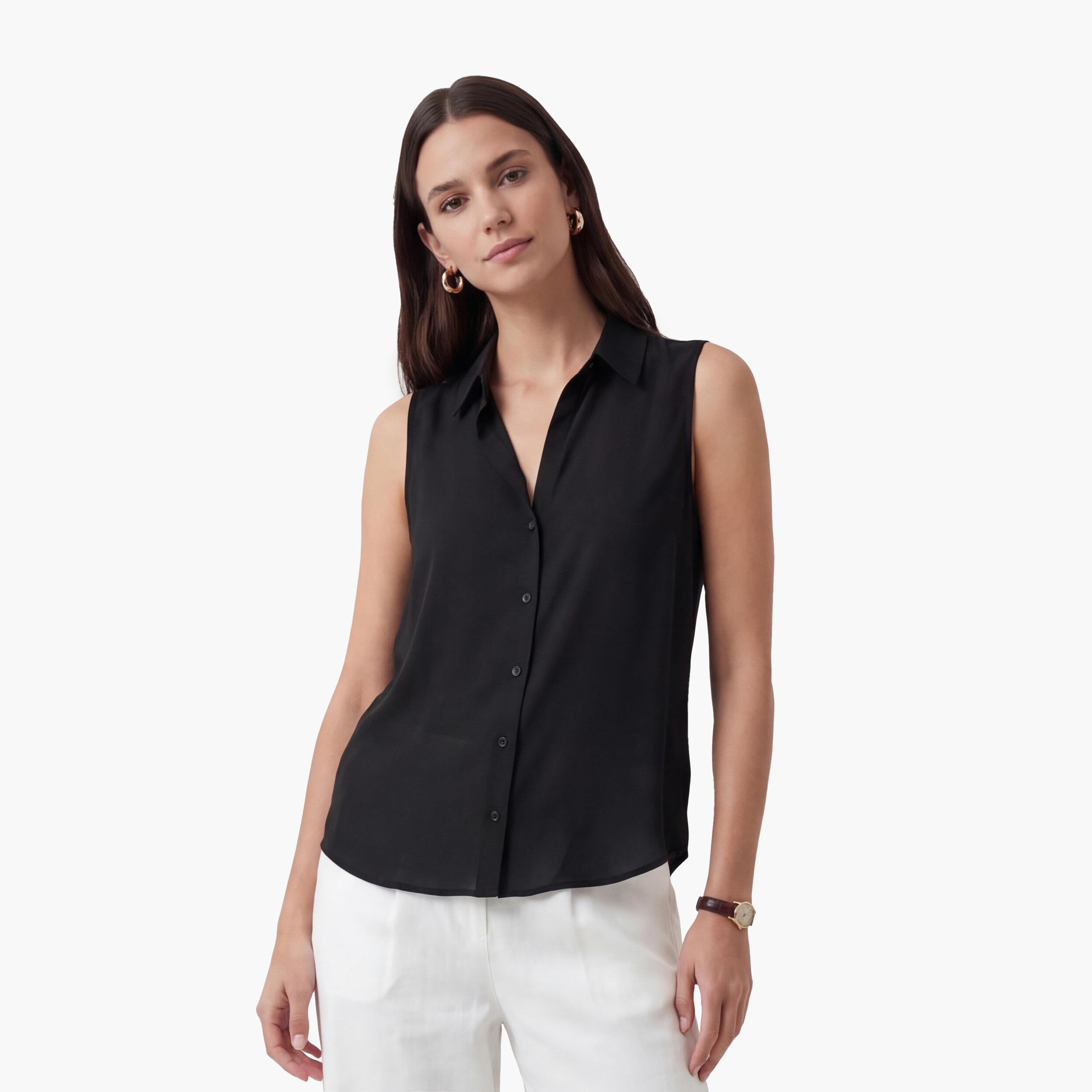 قميص نسائي بياقة بلون أسود من كوتون-women-clothing-shirtsandblouses-shirts-image-1