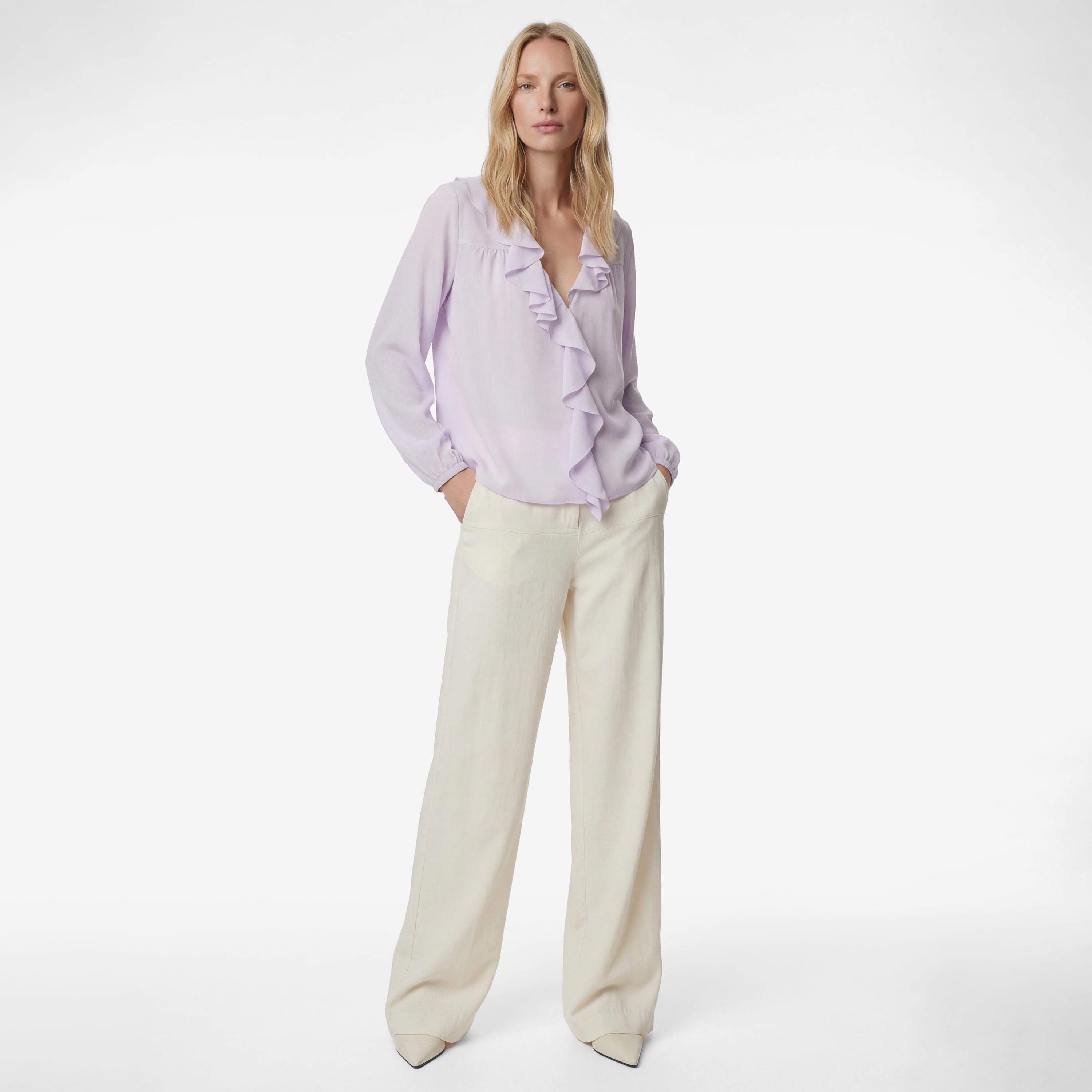 بلوزة قطنية نسائية بتفاصيل "فريلد" كشكش بلون لافندر من كوتون-women-clothing-shirtsandblouses-blouses-image-2
