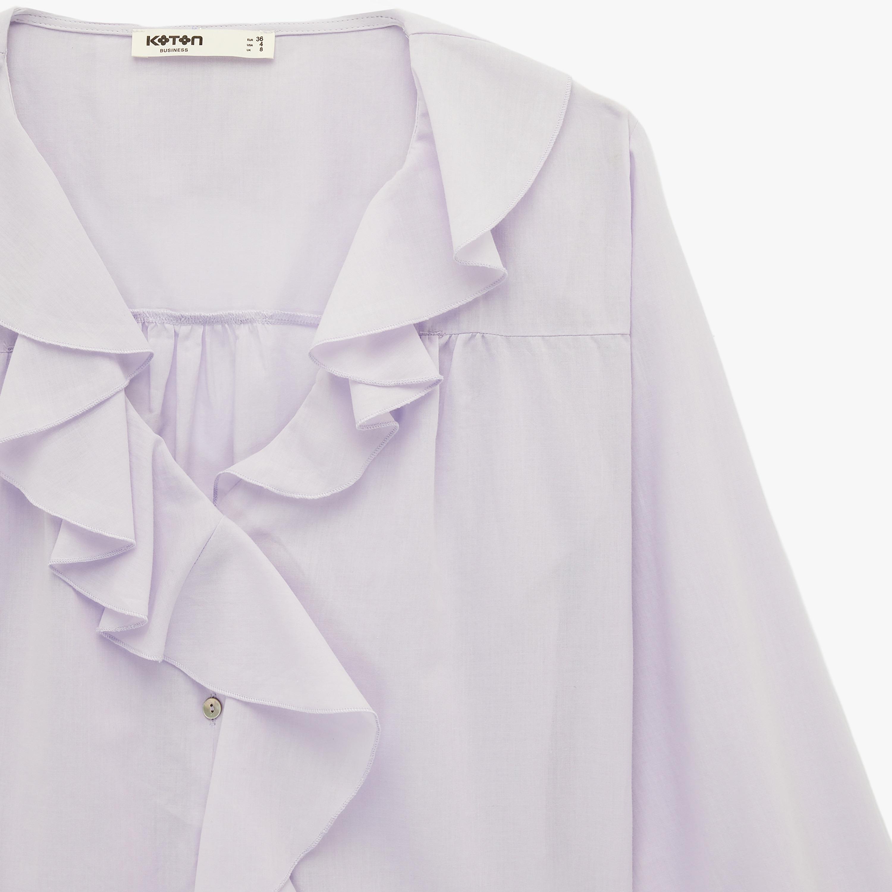 بلوزة قطنية نسائية بتفاصيل "فريلد" كشكش بلون لافندر من كوتون-women-clothing-shirtsandblouses-blouses-image-5