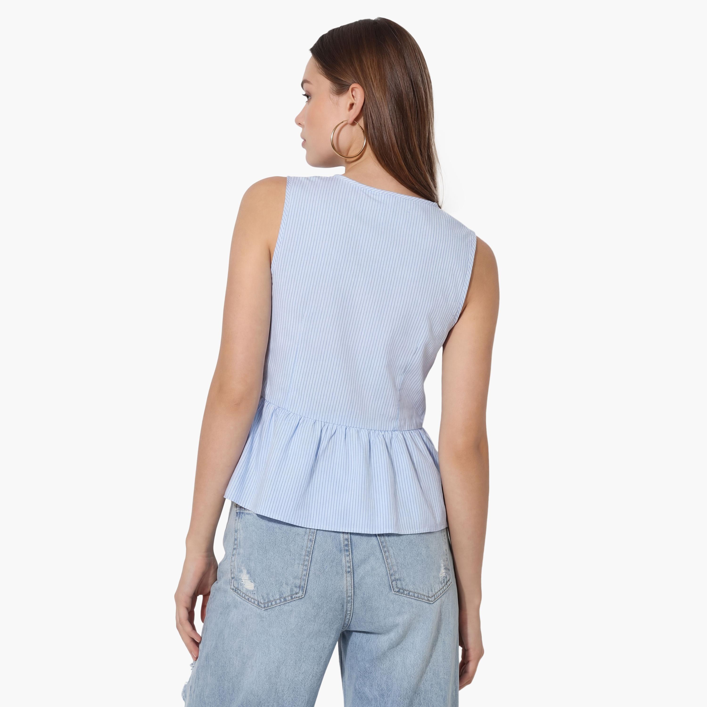 بلوزة نسائية مخططة بلون أزرق فاتح من كوتون-women-clothing-shirtsandblouses-blouses-image-4