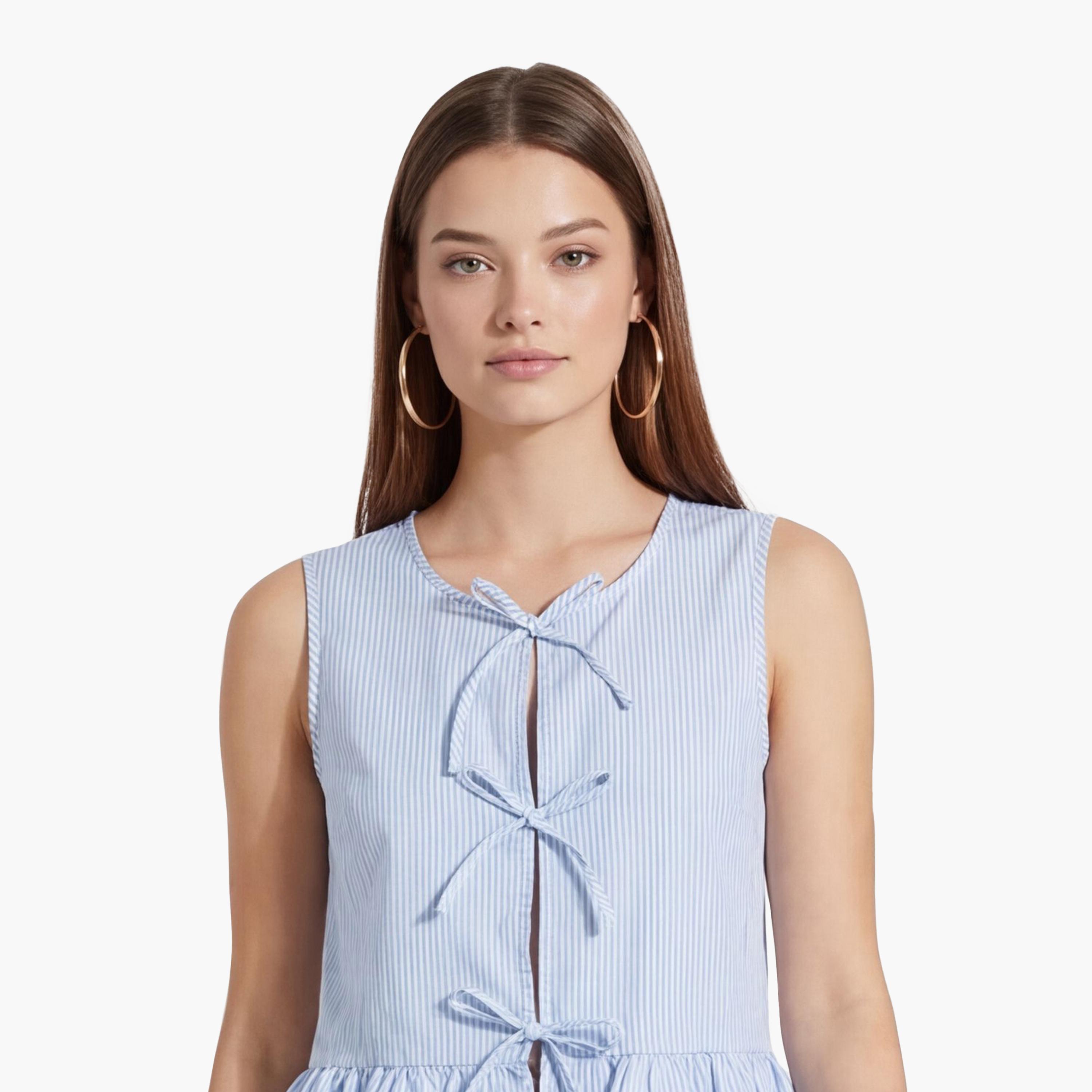 بلوزة نسائية مخططة بلون أزرق فاتح من كوتون-women-clothing-shirtsandblouses-blouses-image-5