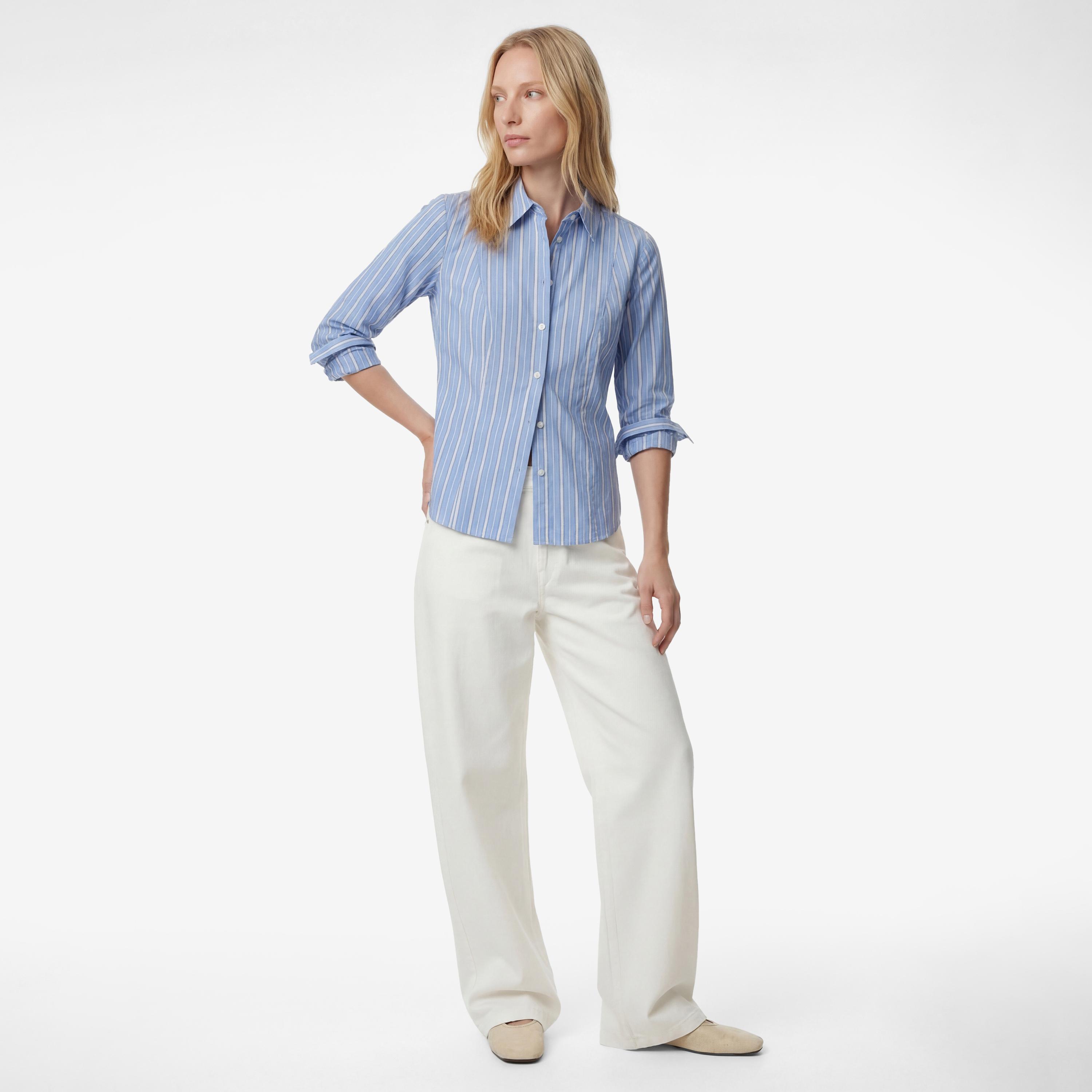 KOTON Blue Striped Collared Women's Shirt-women-clothing-shirtsandblouses-shirts-image-2