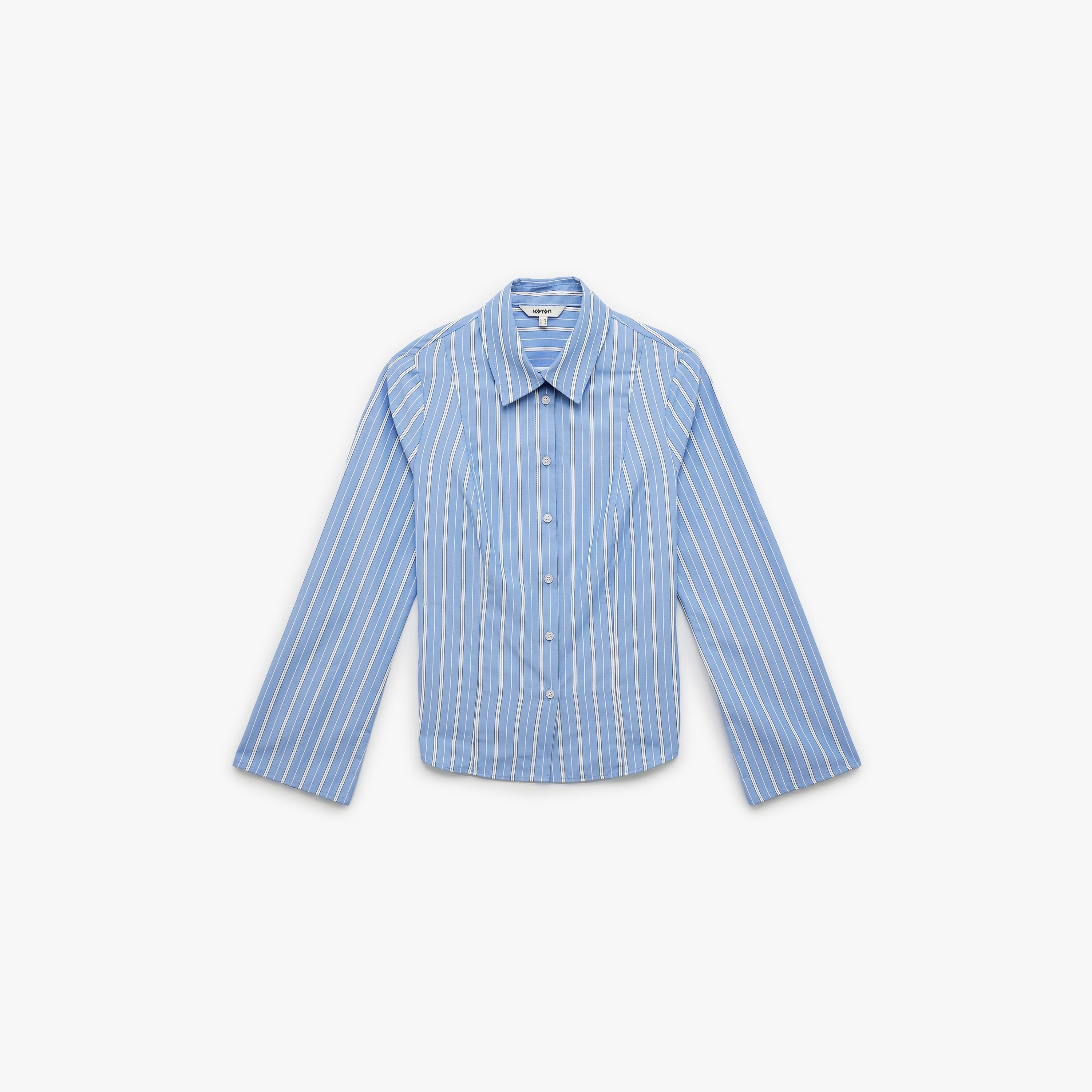 KOTON Blue Striped Collared Women's Shirt-women-clothing-shirtsandblouses-shirts-image-3