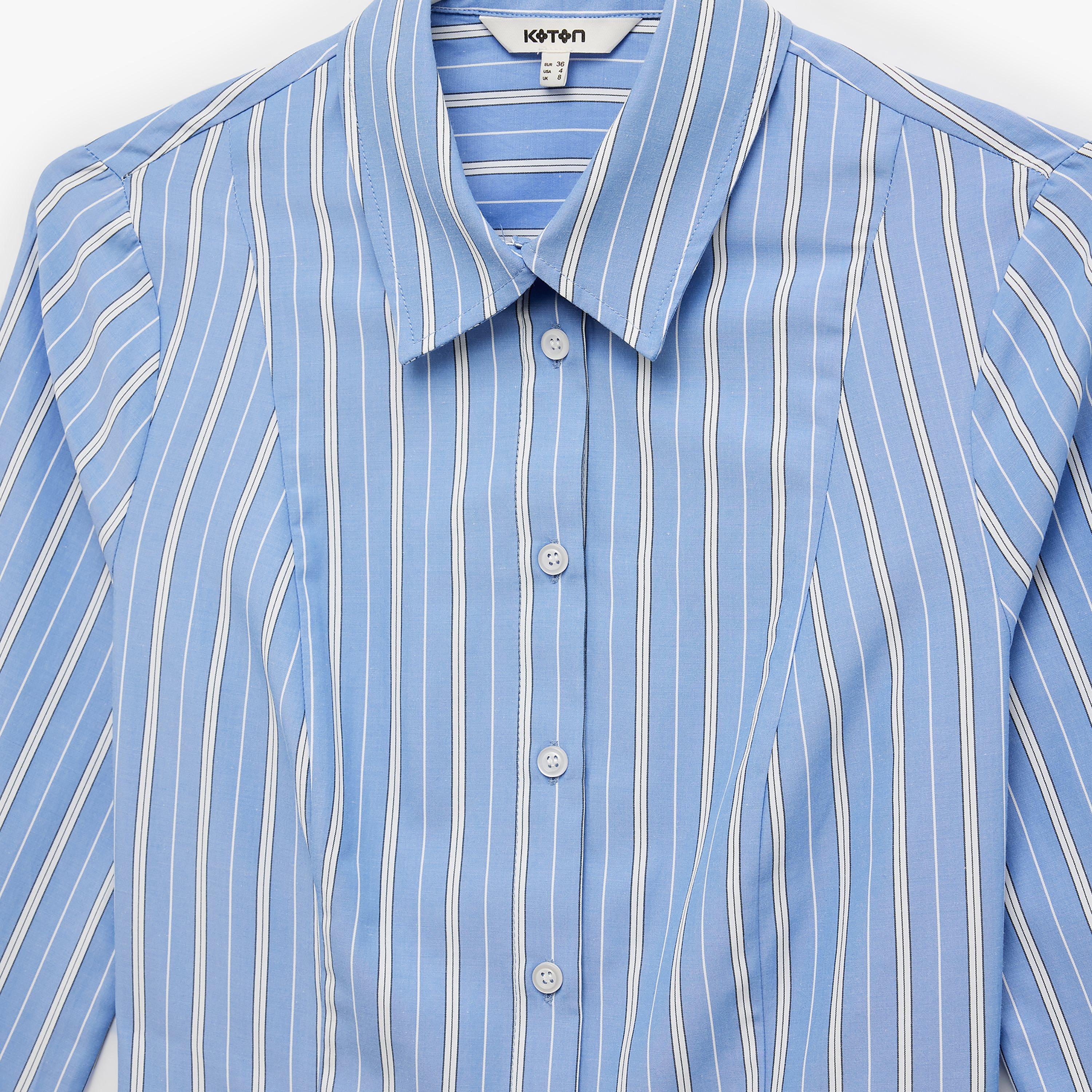 KOTON Blue Striped Collared Women's Shirt-women-clothing-shirtsandblouses-shirts-image-5