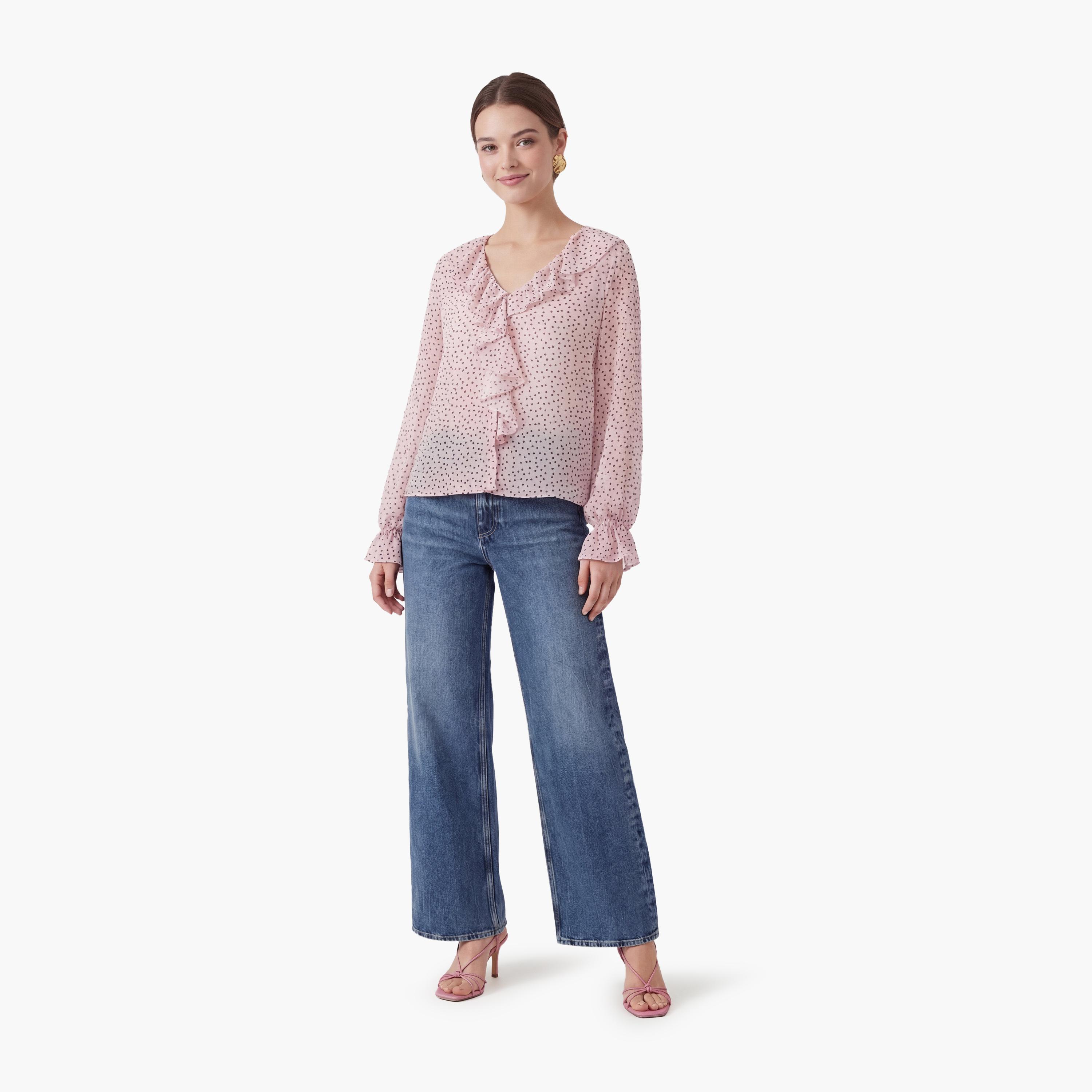 بلوزة نسائية بطبعة "بولكا دوت" منقطة بلون وردي من كوتون-women-clothing-shirtsandblouses-blouses-image-2