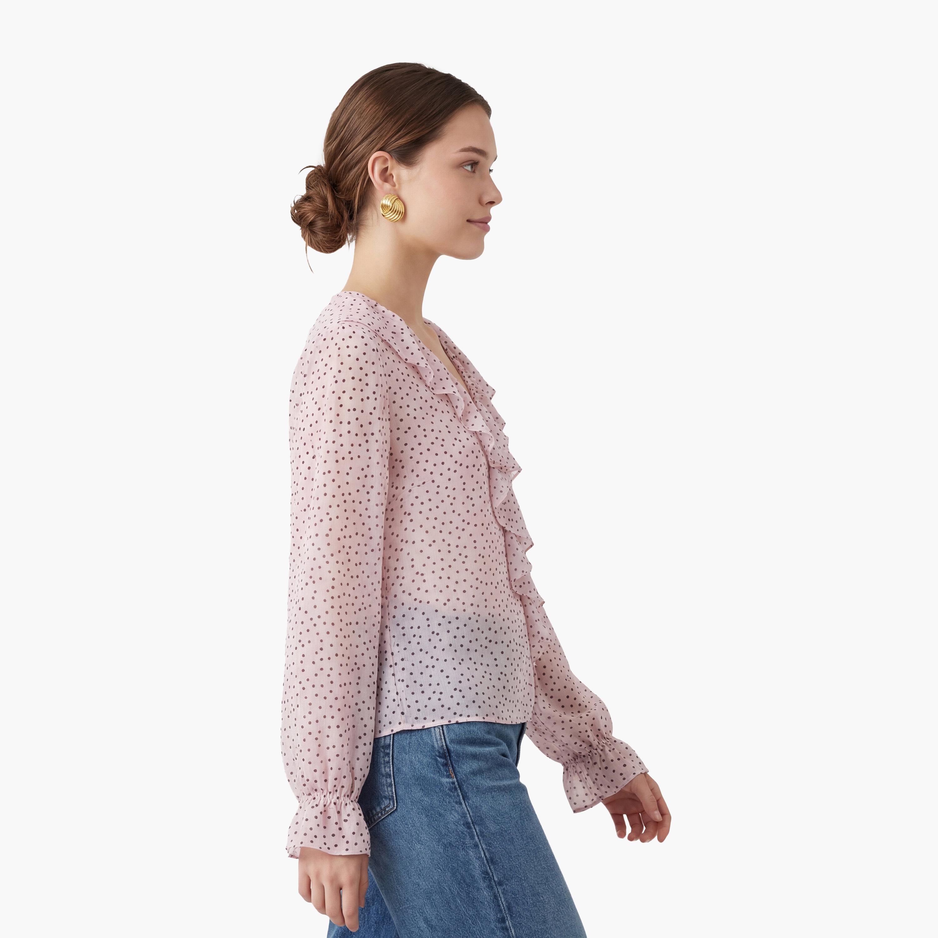 بلوزة نسائية بطبعة "بولكا دوت" منقطة بلون وردي من كوتون-women-clothing-shirtsandblouses-blouses-image-3