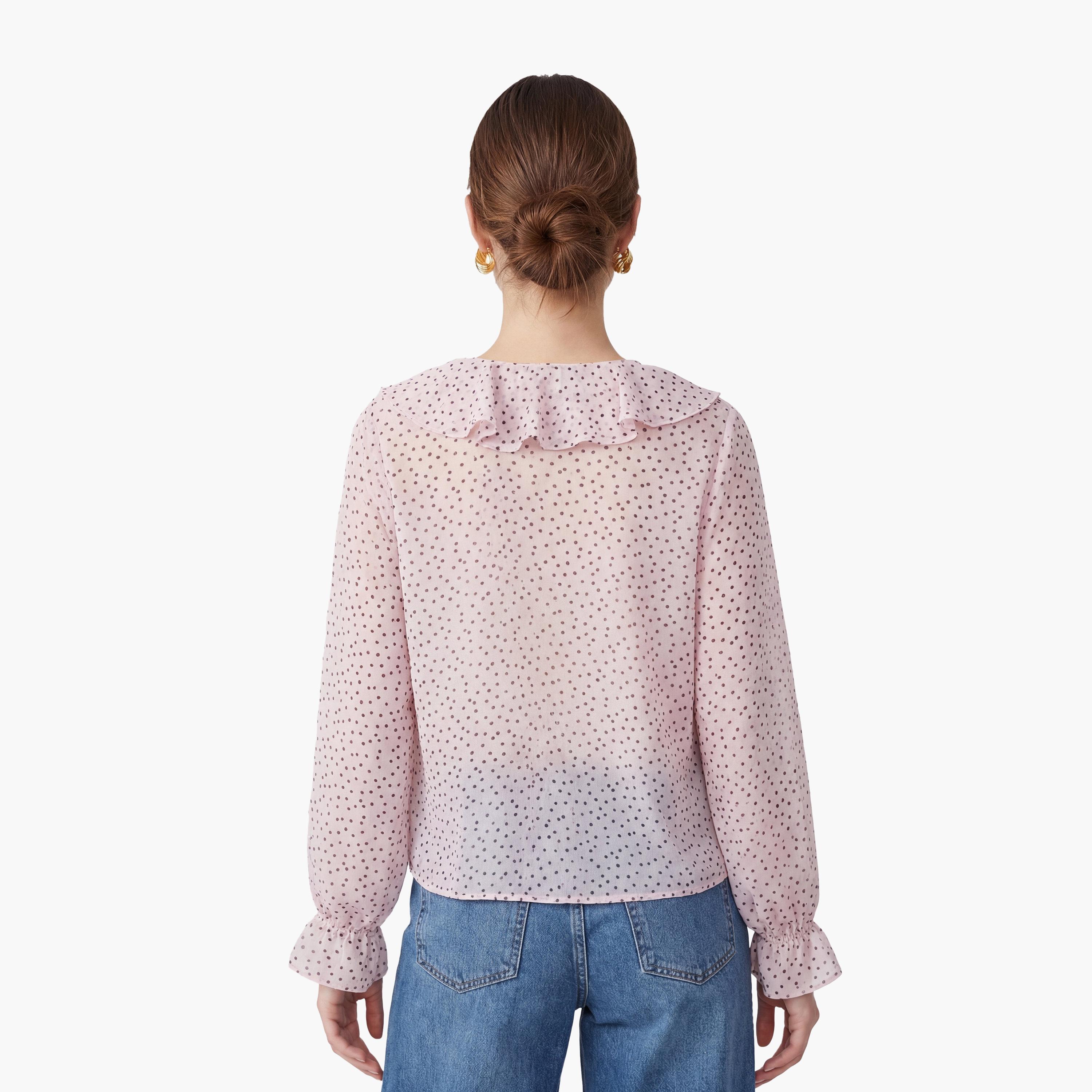 بلوزة نسائية بطبعة "بولكا دوت" منقطة بلون وردي من كوتون-women-clothing-shirtsandblouses-blouses-image-4